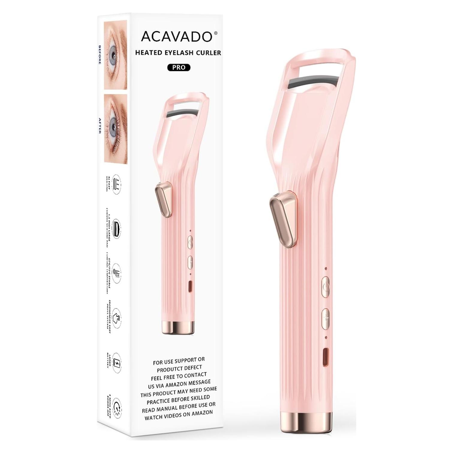 Rizador de Pestañas Eléctrico Acavado Rosa - Calentamiento Rápido 10s