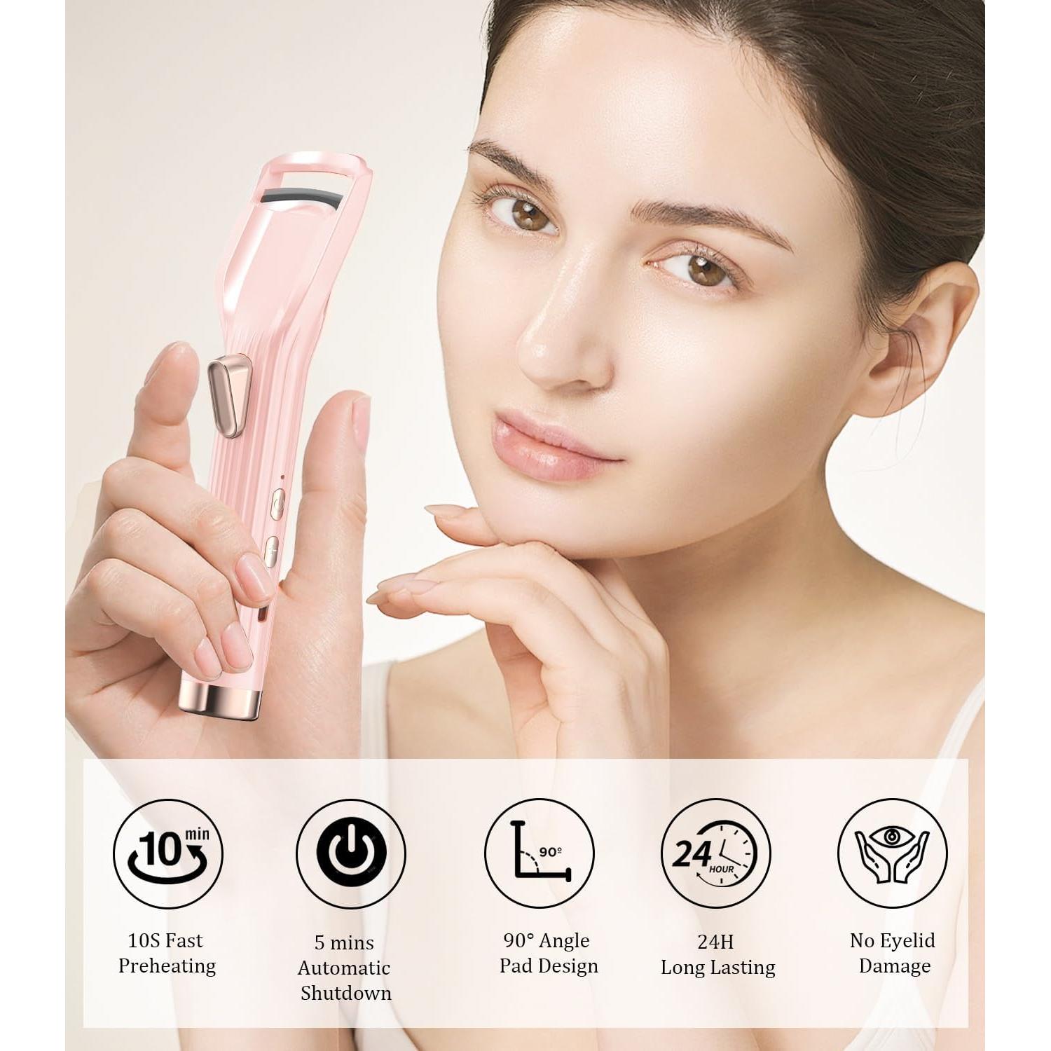 Rizador de Pestañas Eléctrico Acavado Rosa - Calentamiento Rápido 10s