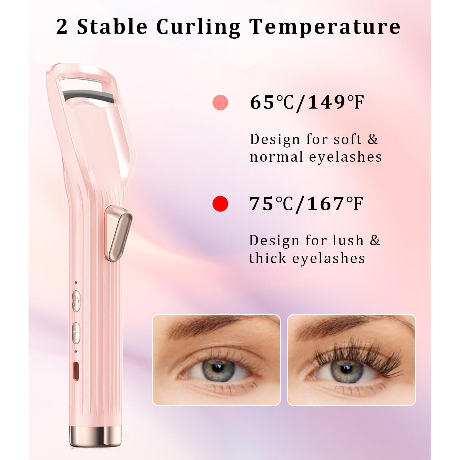 Rizador de Pestañas Eléctrico Acavado Rosa - Calentamiento Rápido 10s
