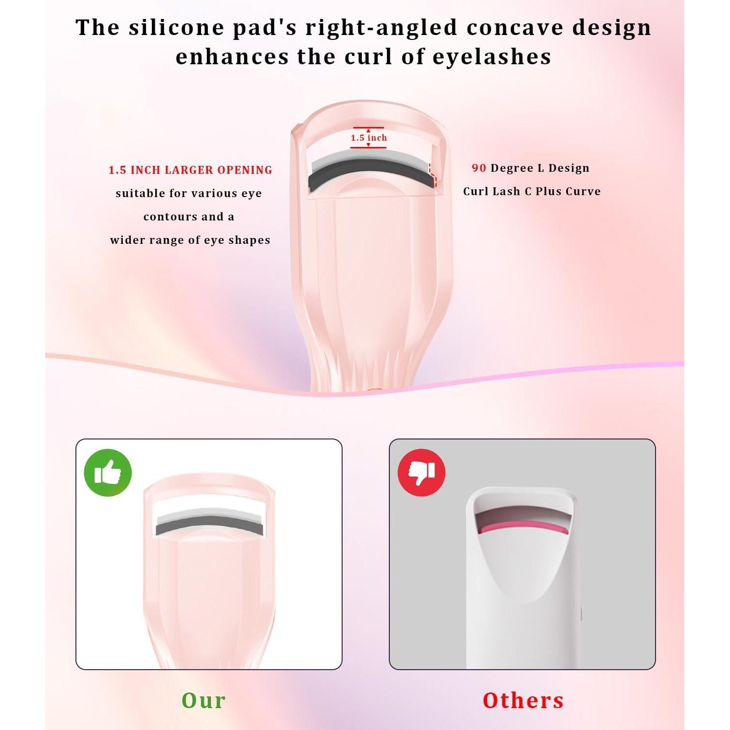 Rizador de Pestañas Eléctrico Acavado Rosa - Calentamiento Rápido 10s