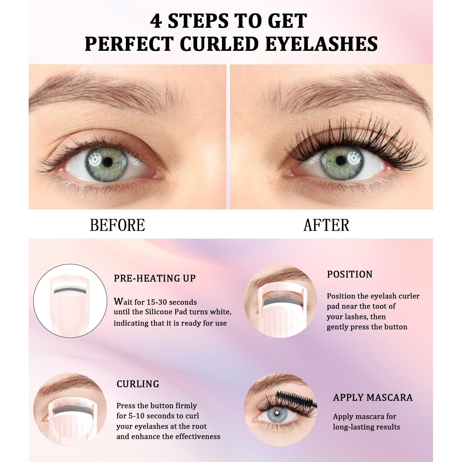 Rizador de Pestañas Eléctrico Acavado Rosa - Calentamiento Rápido 10s