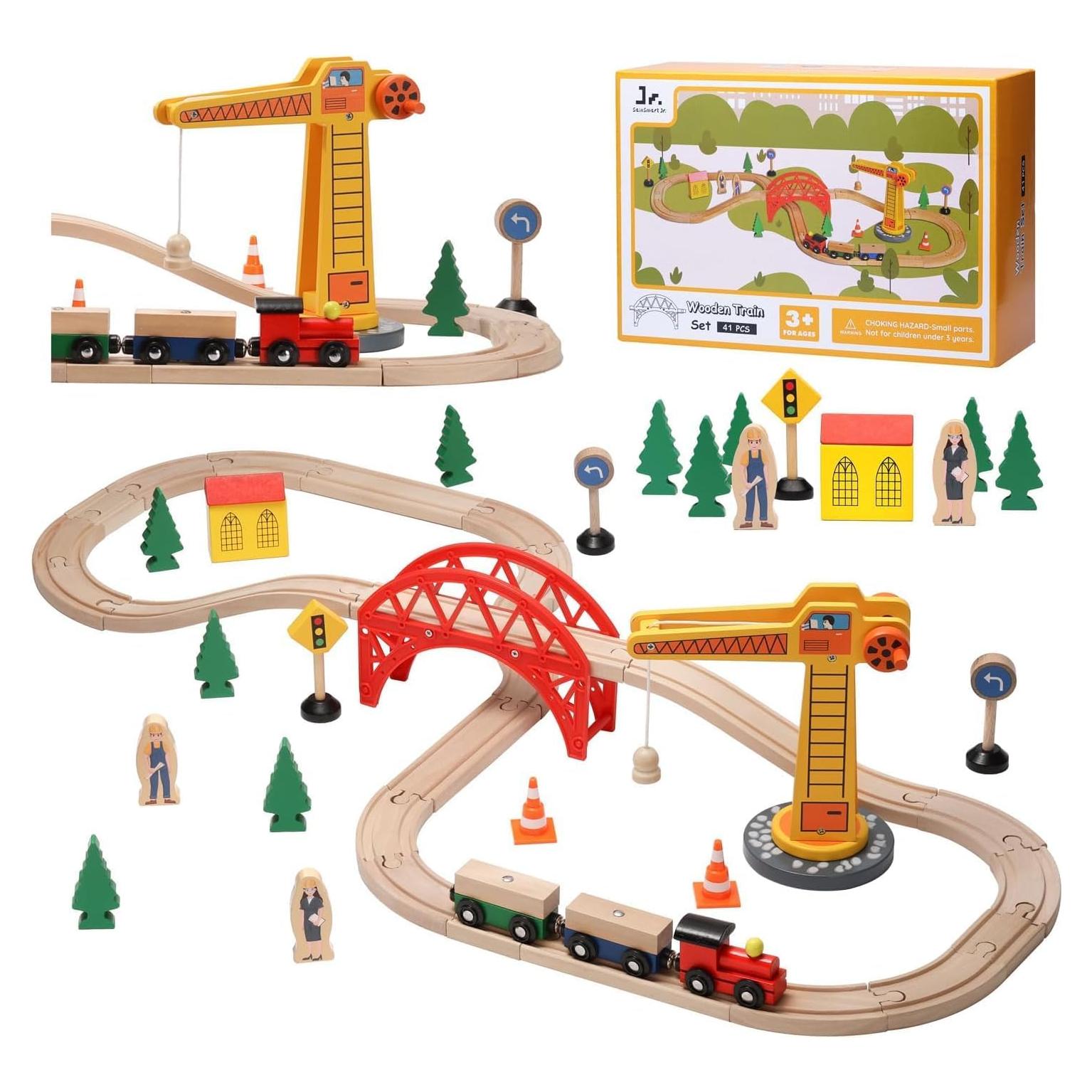 Juego de Tren de Madera SainSmart Jr. 41 Piezas con Grúa