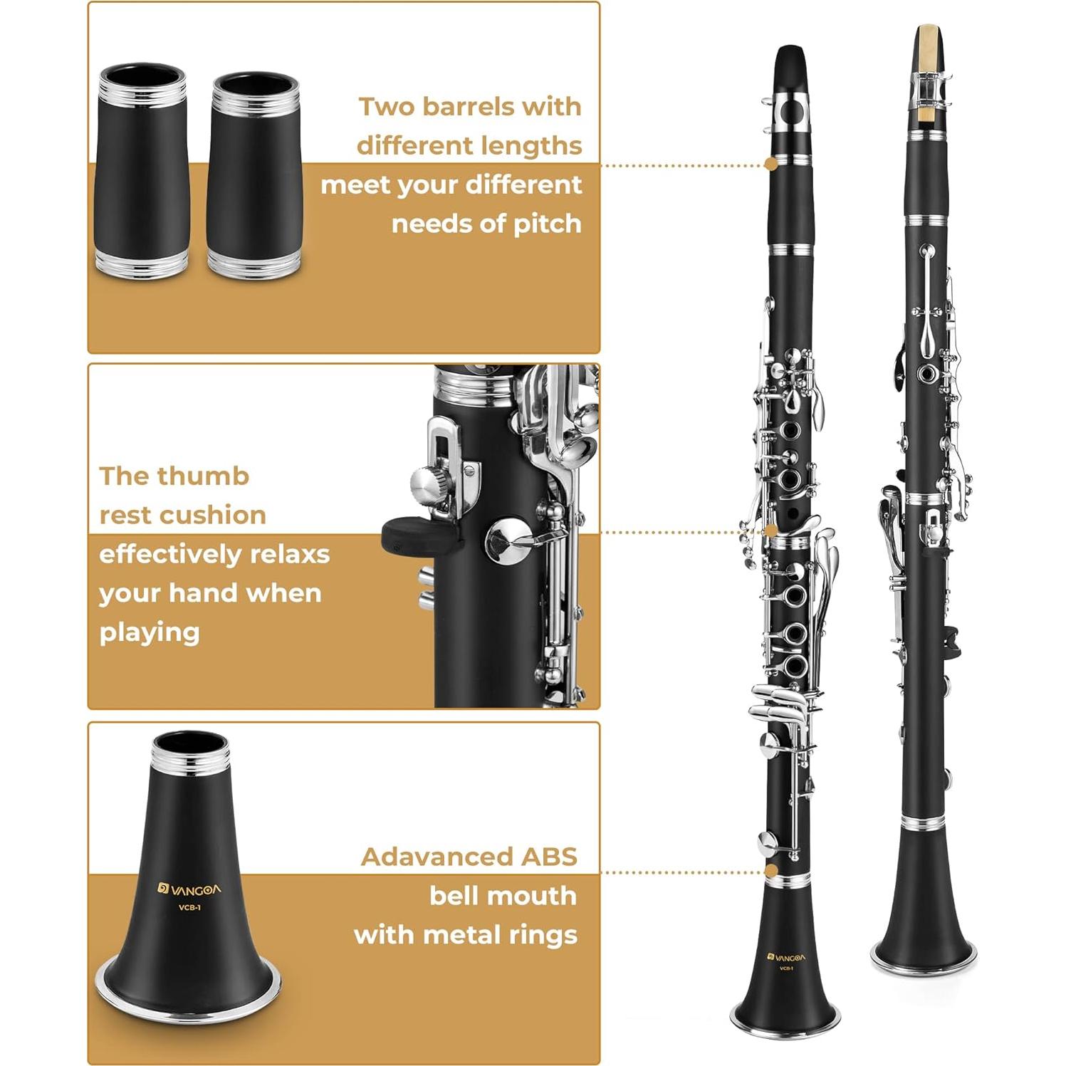 Clarinete Bb Vangoa para Principiantes con Estuche y Accesorios