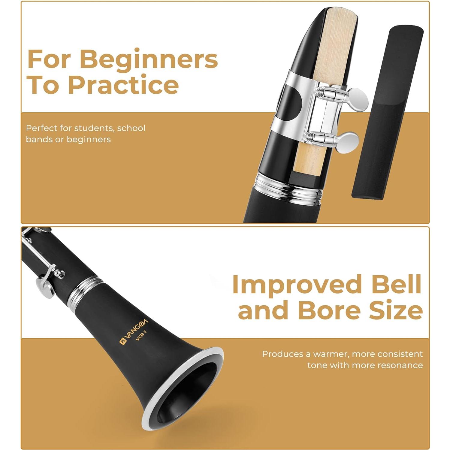 Clarinete Bb Vangoa para Principiantes con Estuche y Accesorios