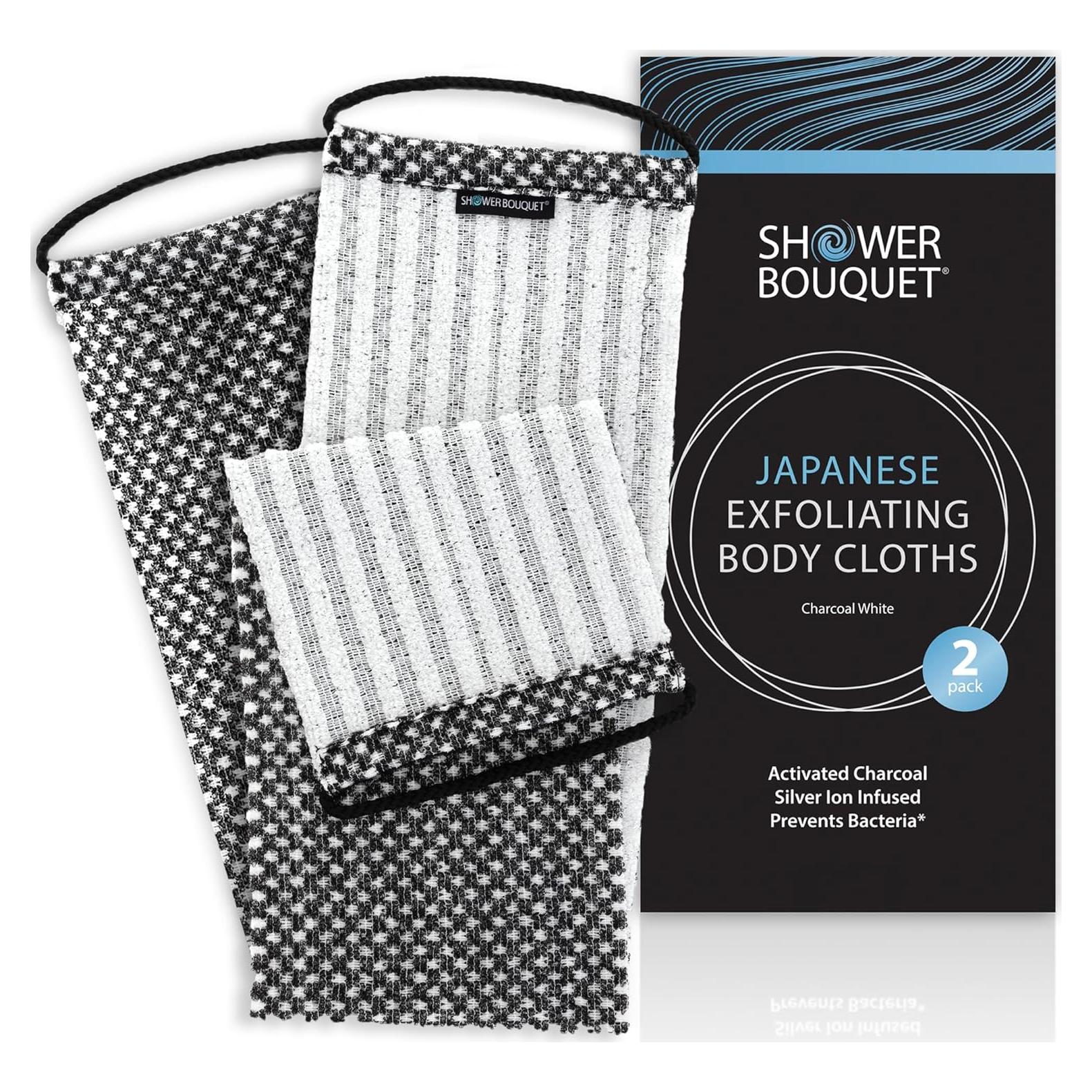 Toalla Exfoliante Japonesa Shower Bouquet 2-Pack Carbón Plata
