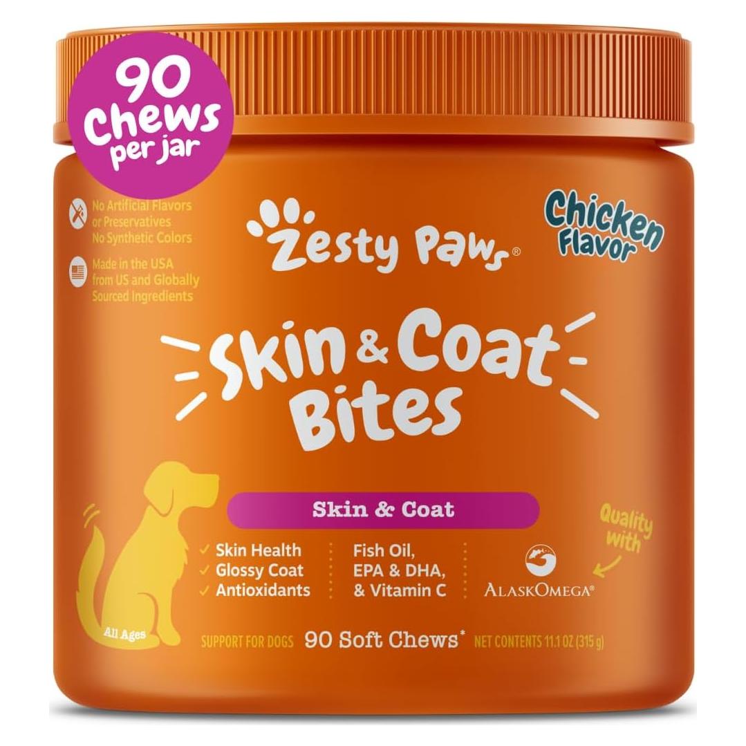 Golosinas Masticables Zesty Paws Omega 3 para Perros 90 Unidades Sabor Pollo