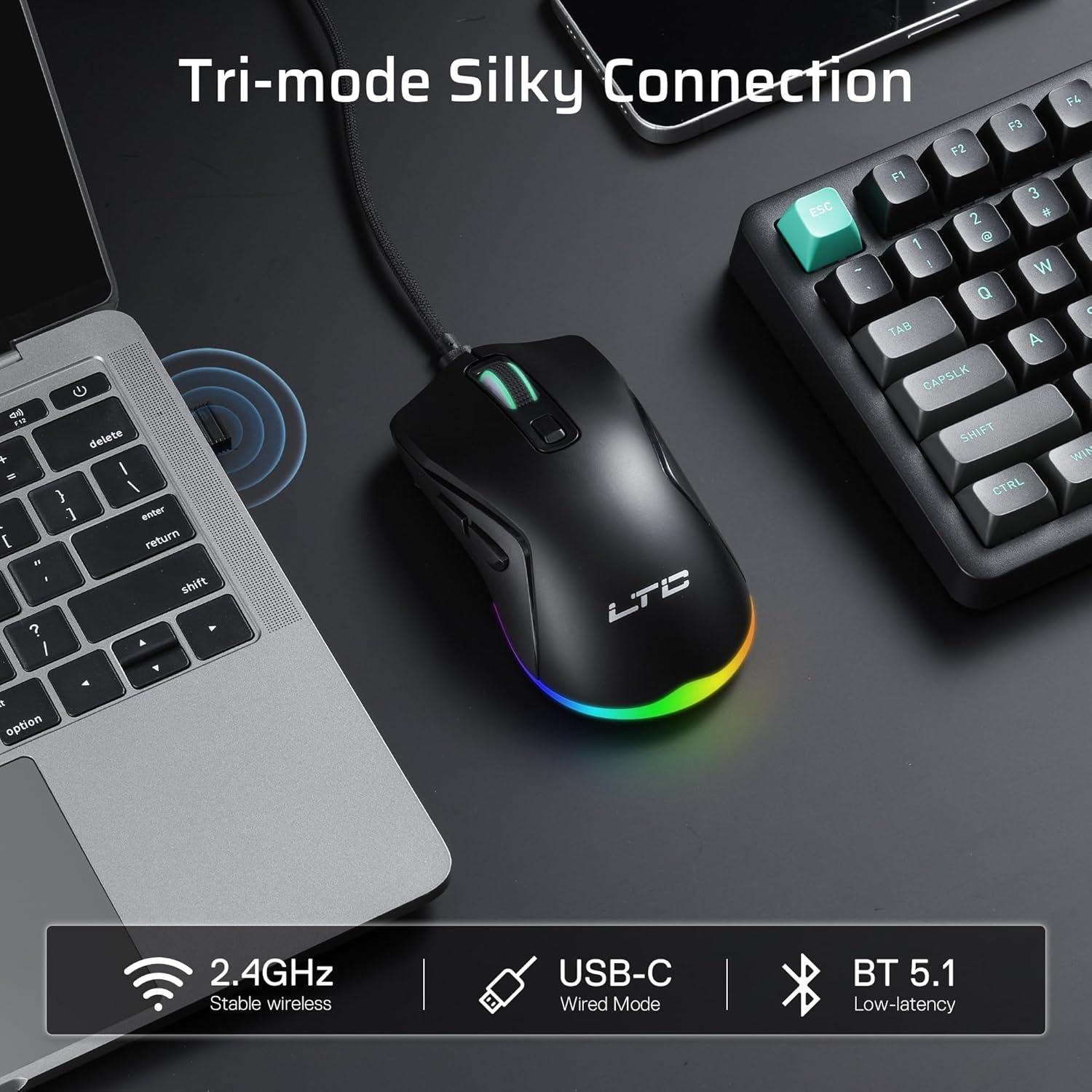 Ratón Inalámbrico Tri-Mode LTC GM025 12000 DPI RGB Ergonómico