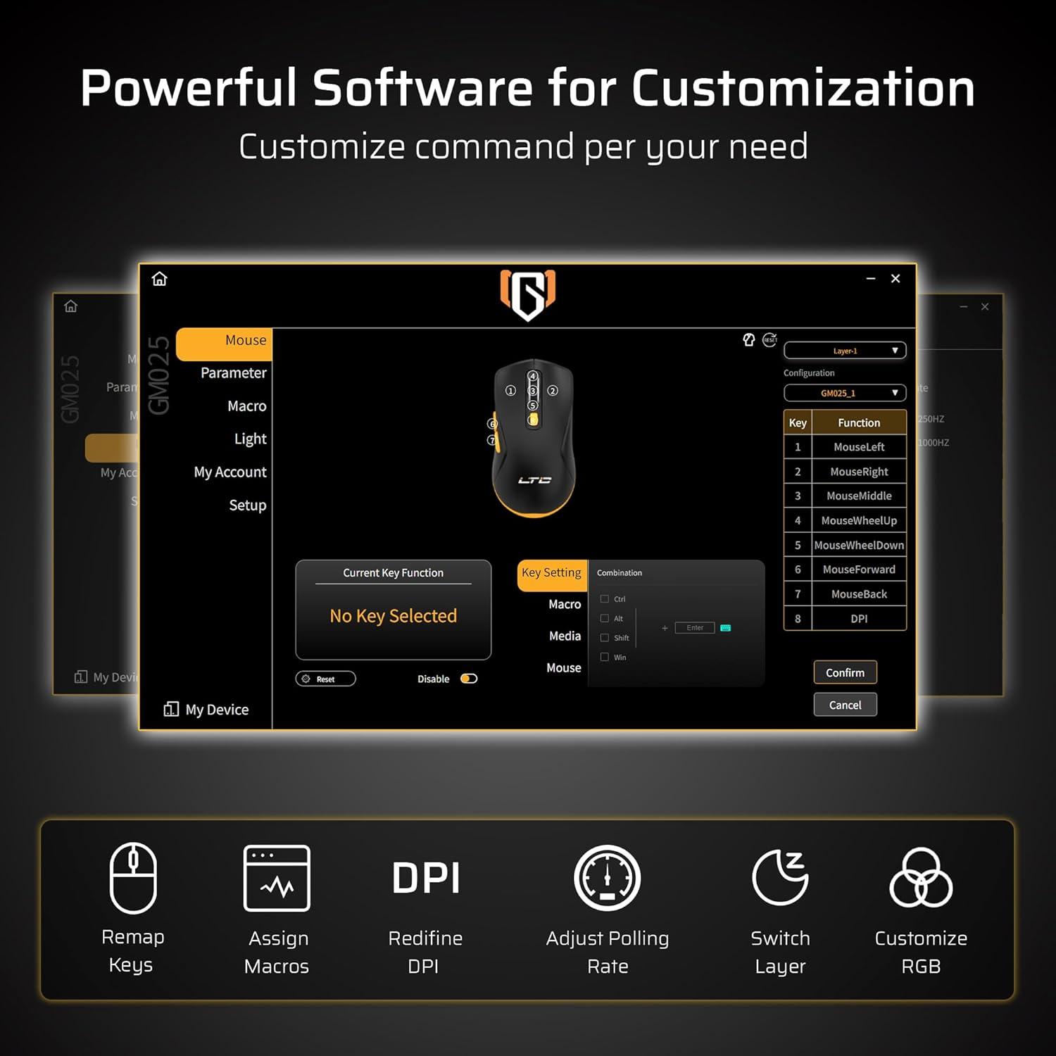 Ratón Inalámbrico Tri-Mode LTC GM025 12000 DPI RGB Ergonómico
