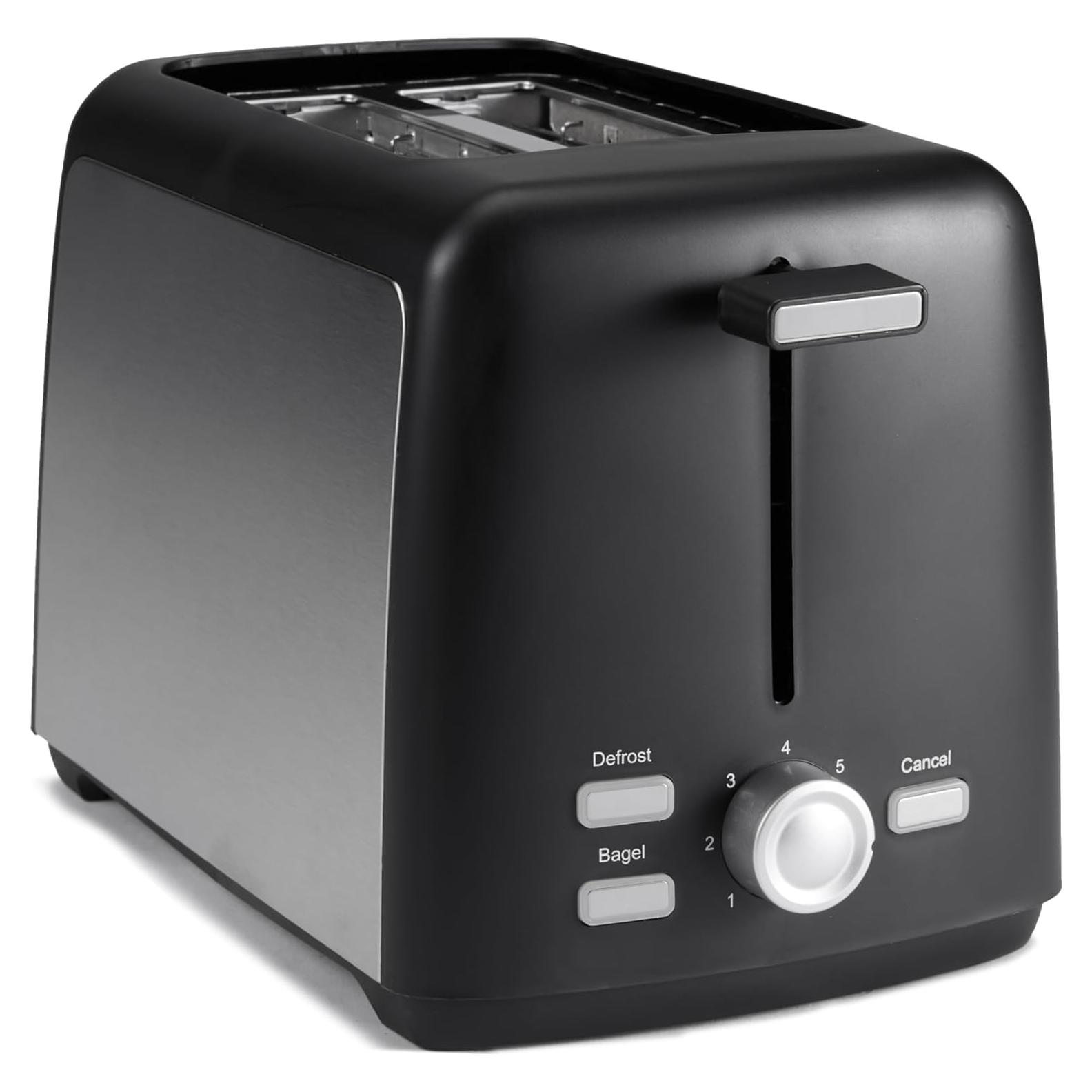 Tostadora 2 Rebanadas Amazon Basics 800W Negro y Plata