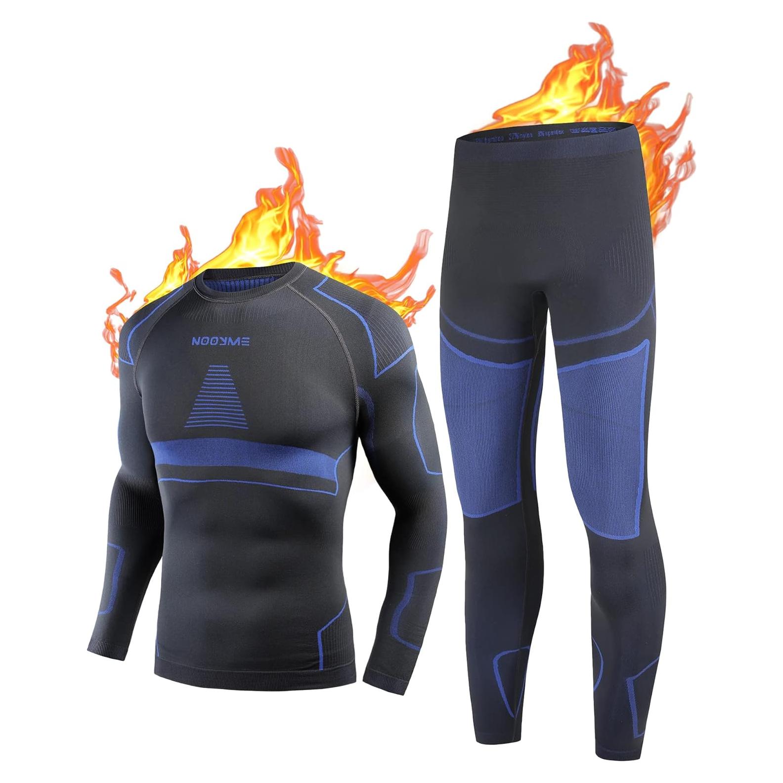 Ropa Interior Térmica NOOYME para Hombres - Long Johns Negro-Azul