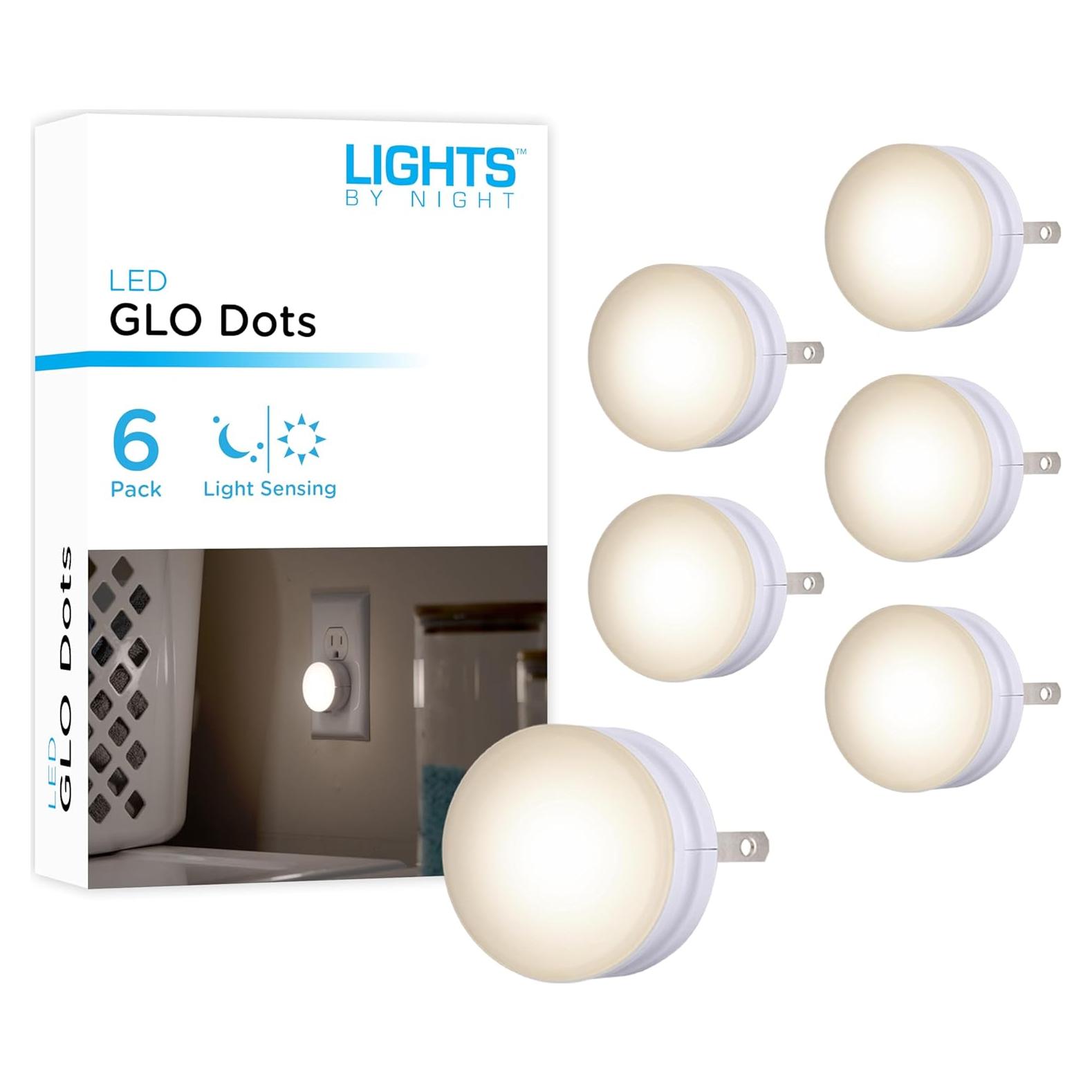 Luces de Noche LED GLO Dot Enchufables, Sensor Crepúsculo, 6 Pzas
