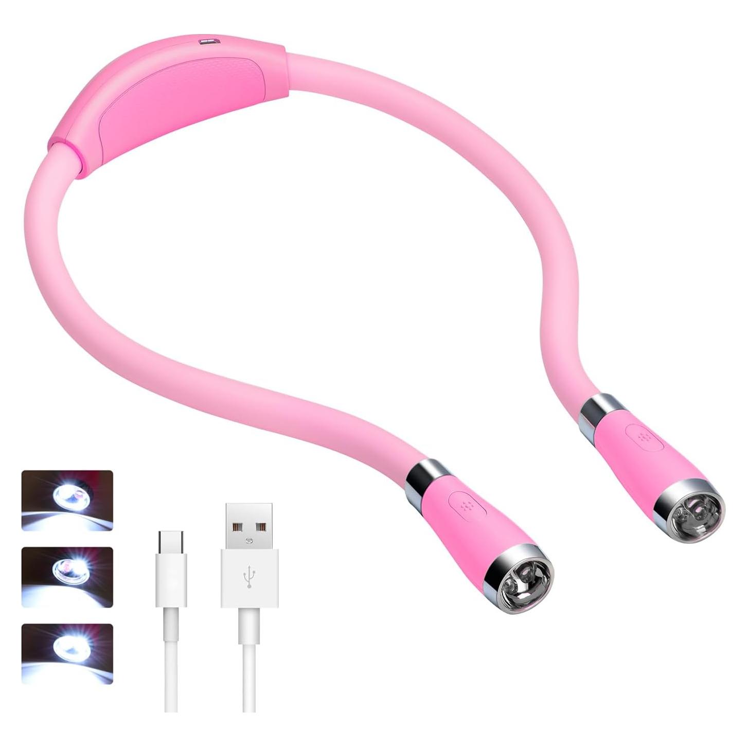 Luz de libro LED recargable Tsingree QRNBL, 3 brillos, rosa