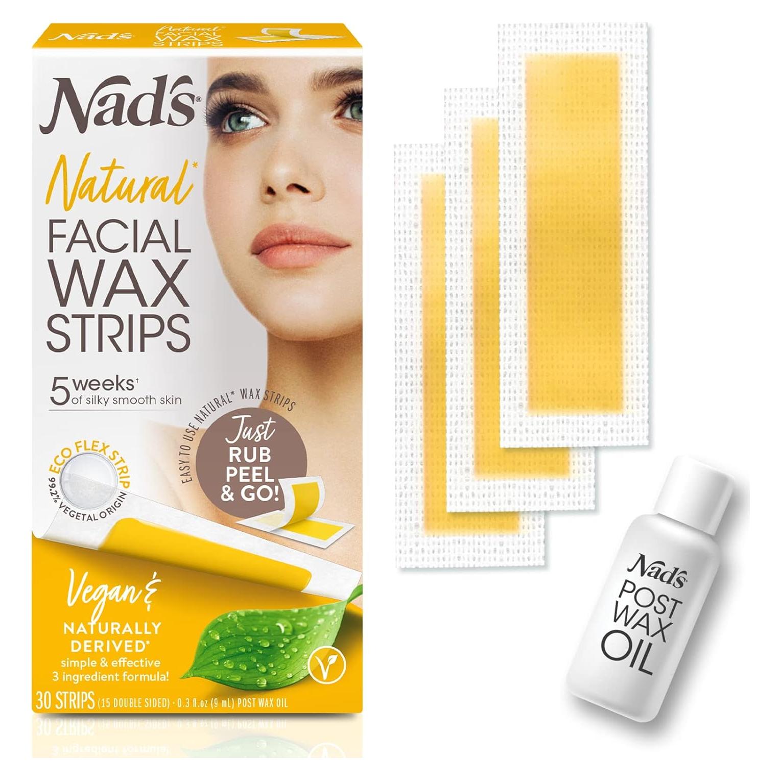 Cintas de Cera Facial Nad's - Natural - 30 Cintas + Aceite
