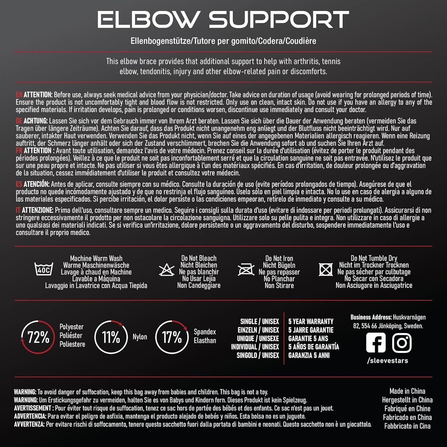 Faja de Soporte para Codo Sleeve Stars, Alivio Tendinitis