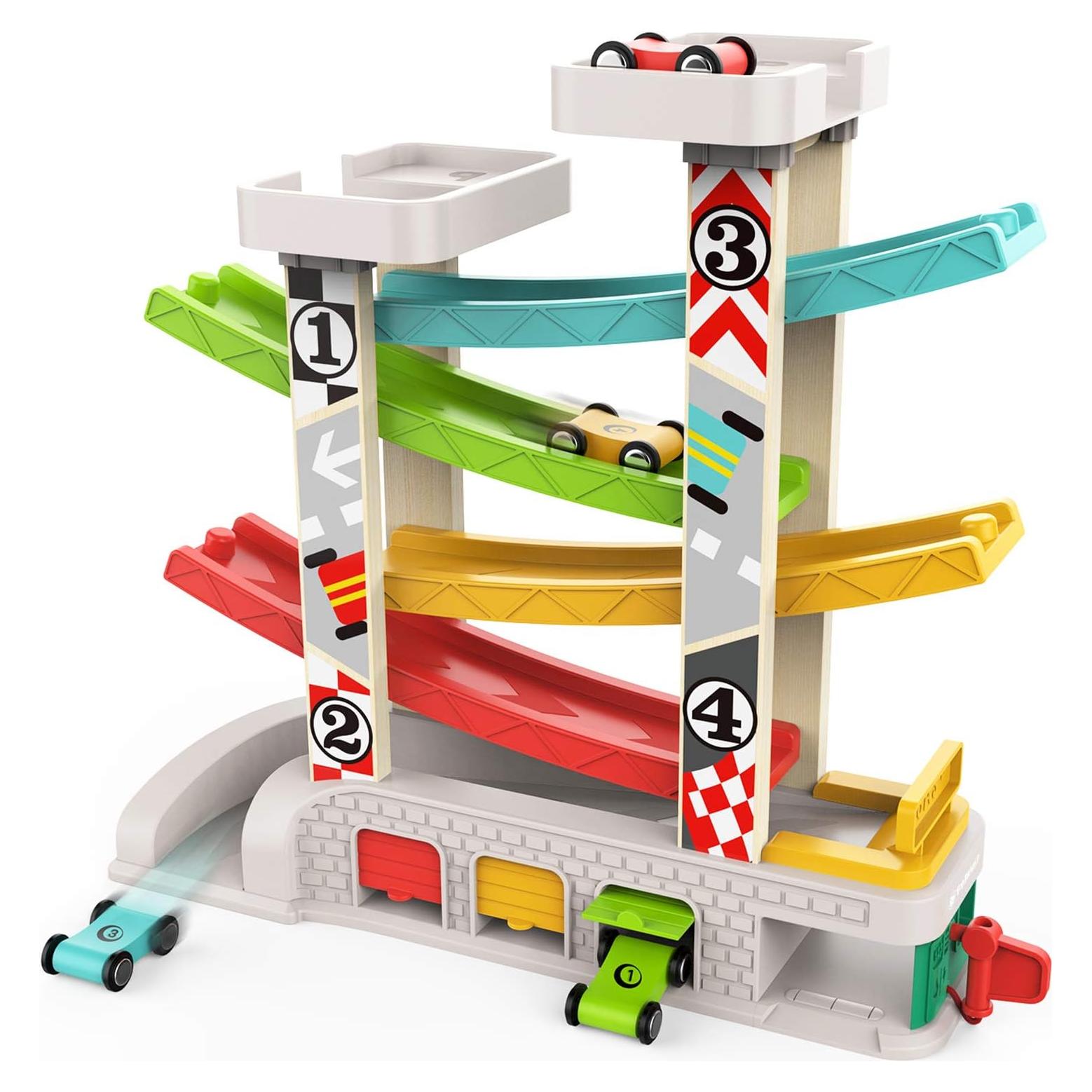Juguete de Rampa de Coche Top Bright con 4 Coches de Madera