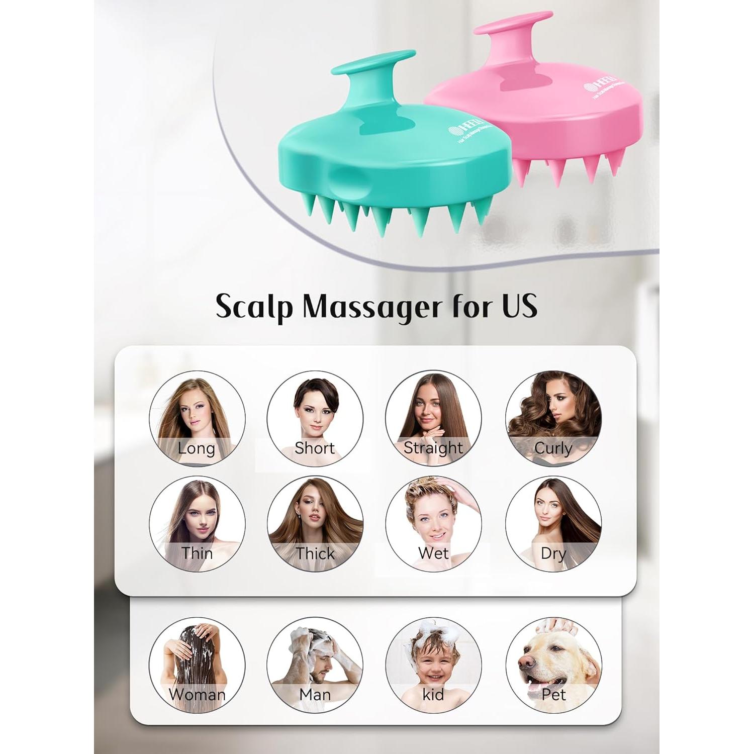 HEETA Cepillo Masajeador de Cuero Cabelludo 2 Pack Verde/Rosa