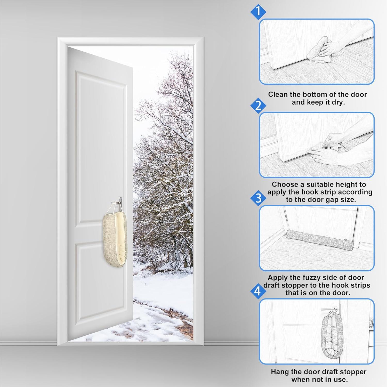 NABOWAN 30" Weighted Under Door Draft Stopper -Triangular Door Draft Blocker with Hook Loops for Easy Install, Save Energy, Home Room Essentials