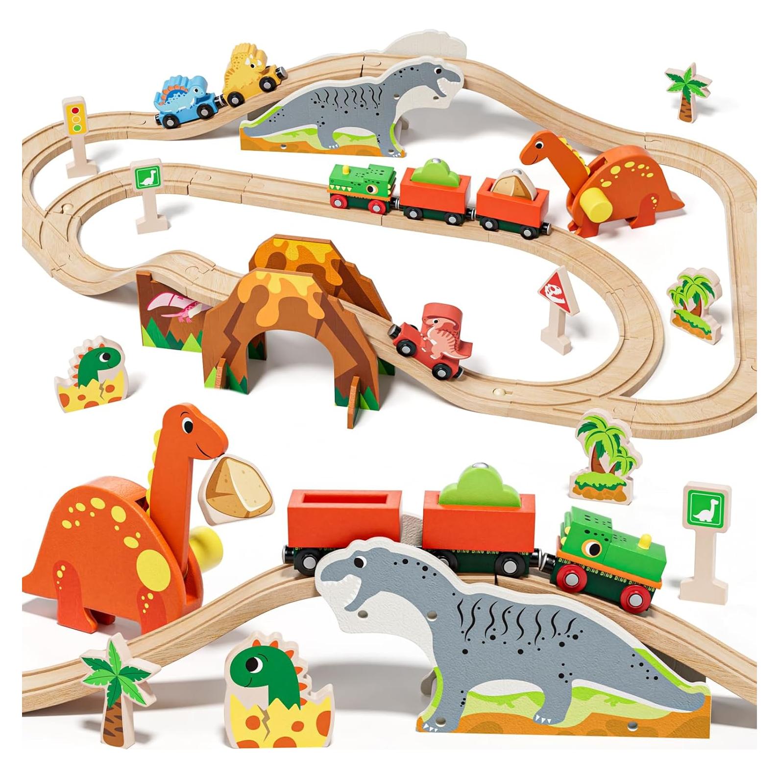 Juego de Tren de Madera Lehoo Castle Dinosaurios 32.5x10.9cm