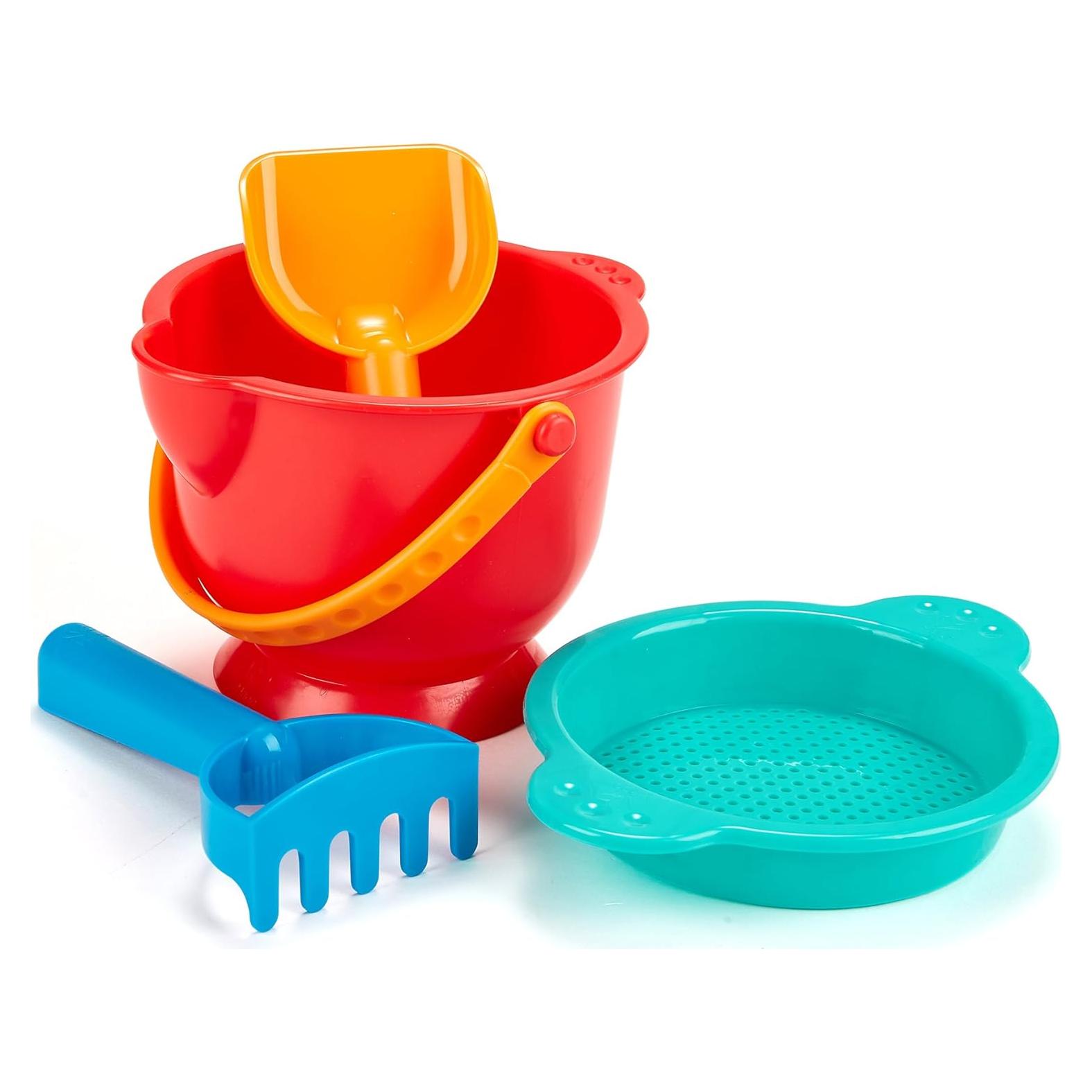 Conjunto de Juguetes de Arena Hape Beach Basics - Cubo, Pala, Rastrillo y Tamiz