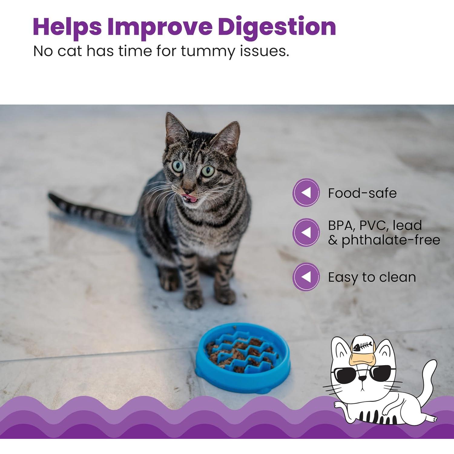 Tazón de Alimentación Lenta para Gatos Outward Hound Azul