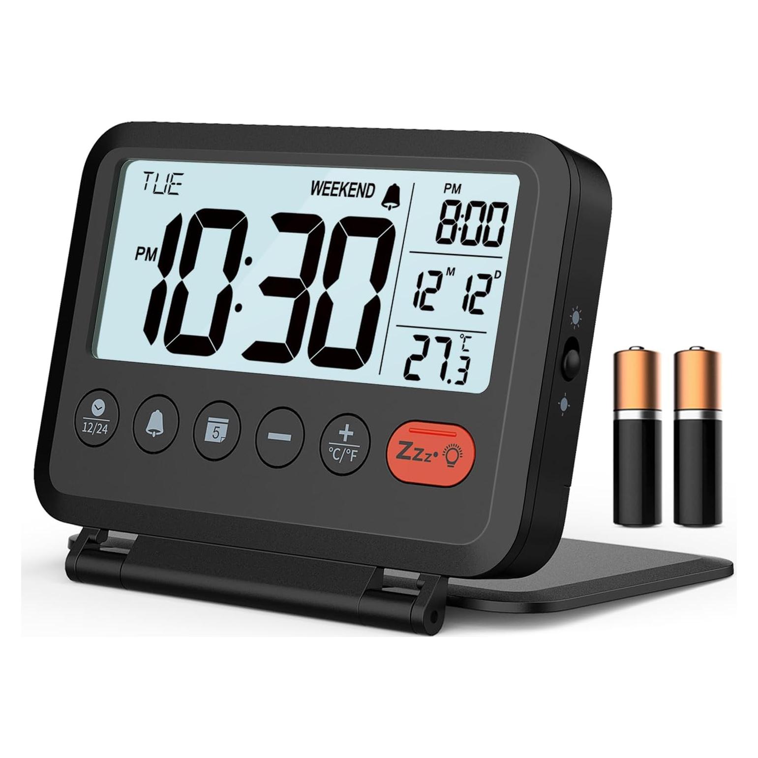 Reloj Despertador Digital de Viaje MeesMeek Negro LCD 3.54"