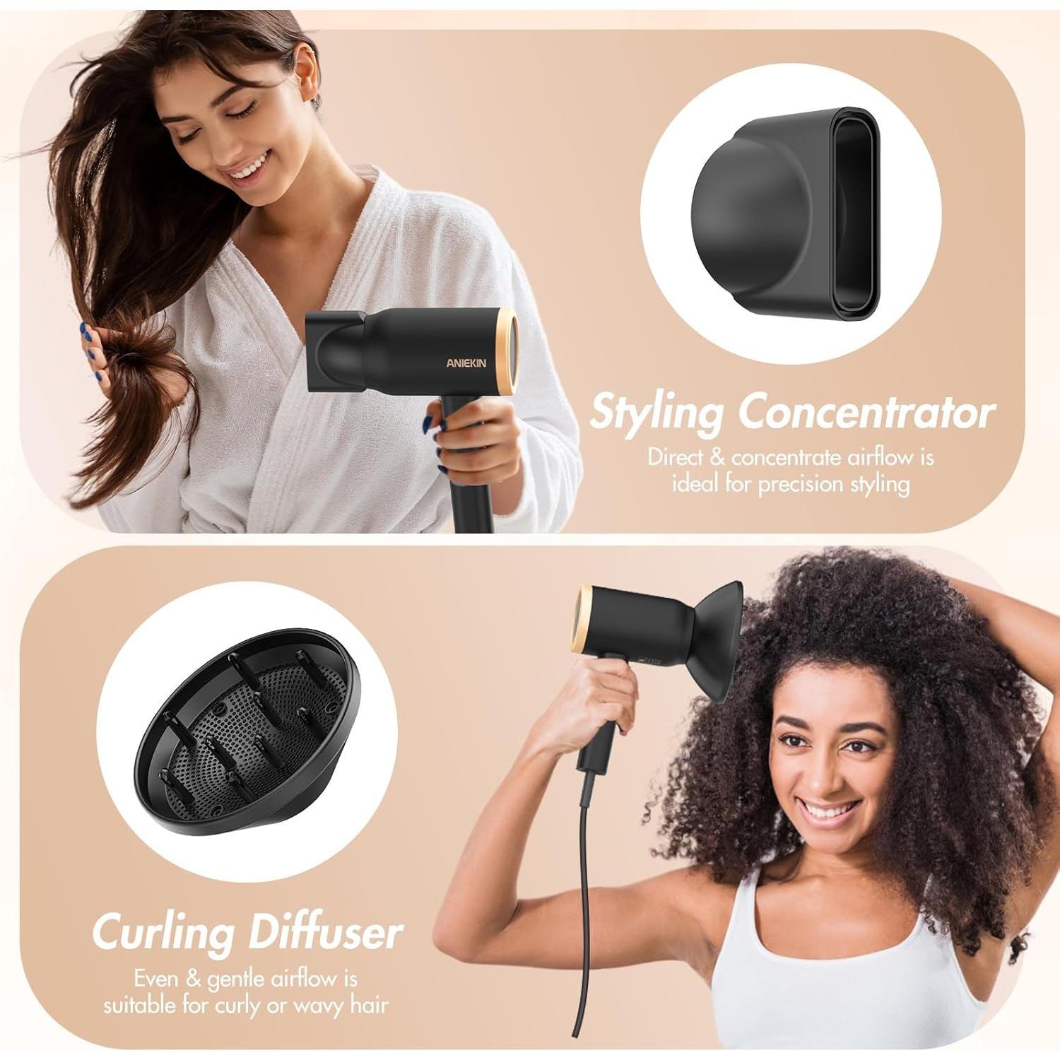 Secador de Pelo ANIEKIN 1875W Iónico Compacto con Difusor