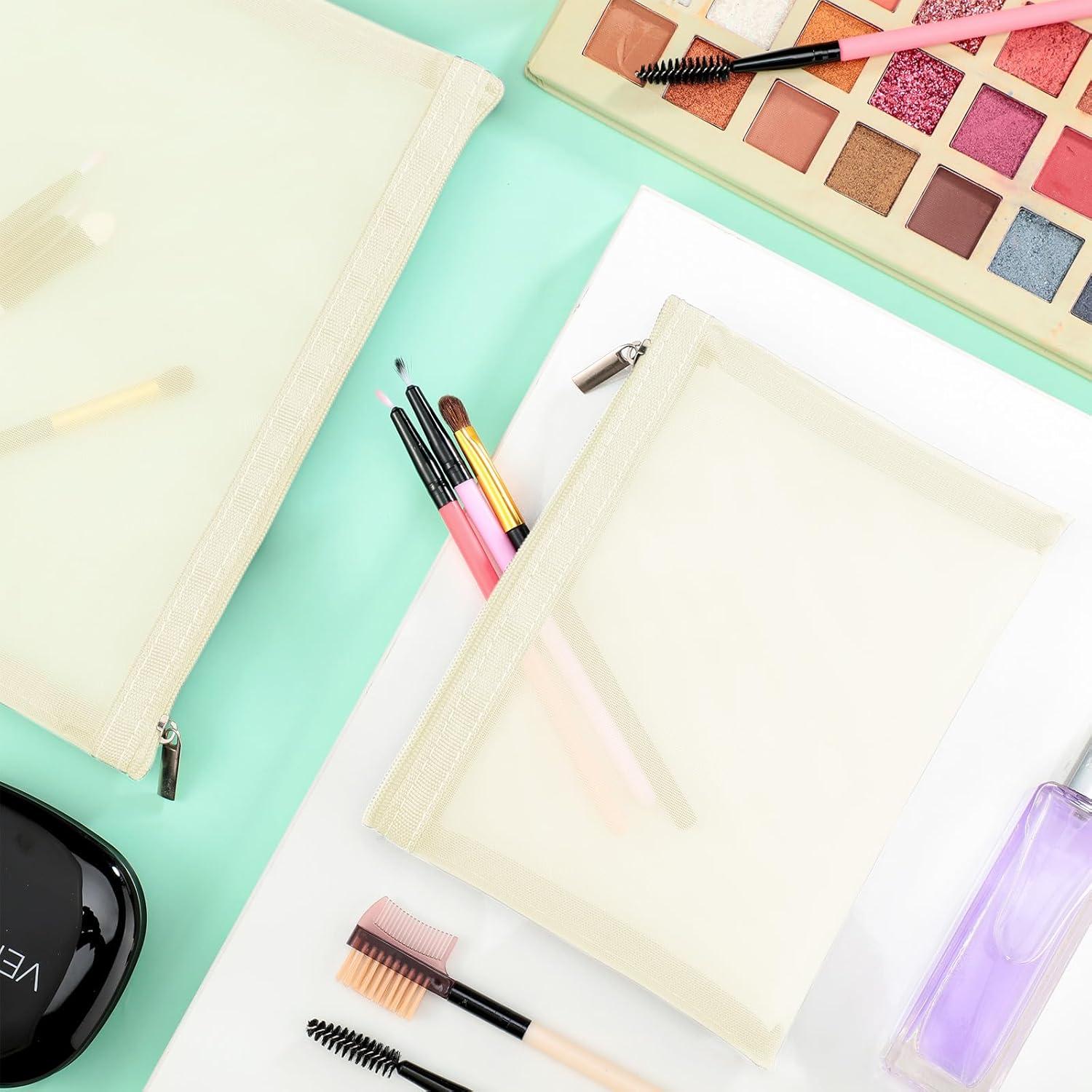 Boao 6 Bolsas de Maquillaje de Malla Organizador Beige