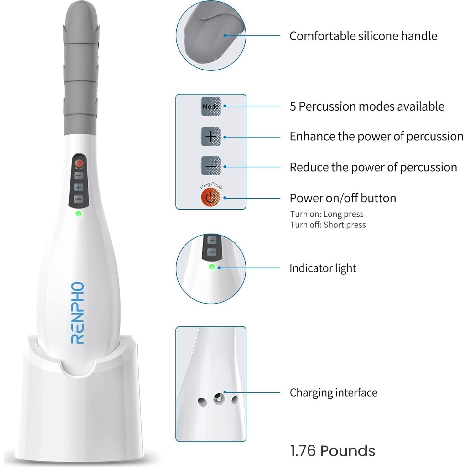 Masajeador de Mano RENPHO EM-2016C Inalámbrico 0.82 kg