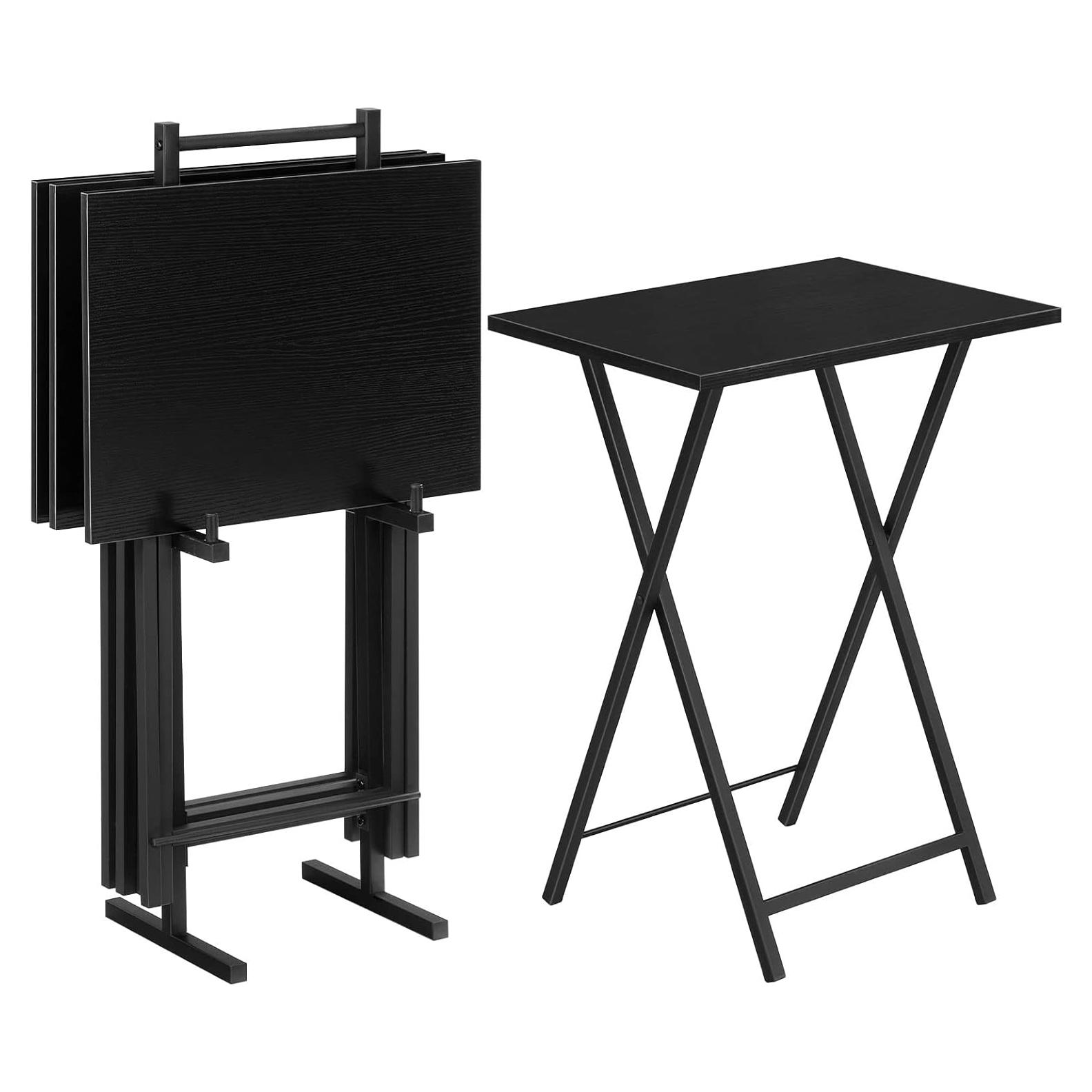 Juego de 4 Mesas Plegables de TV HOOBRO, Negro, 48x36 cm