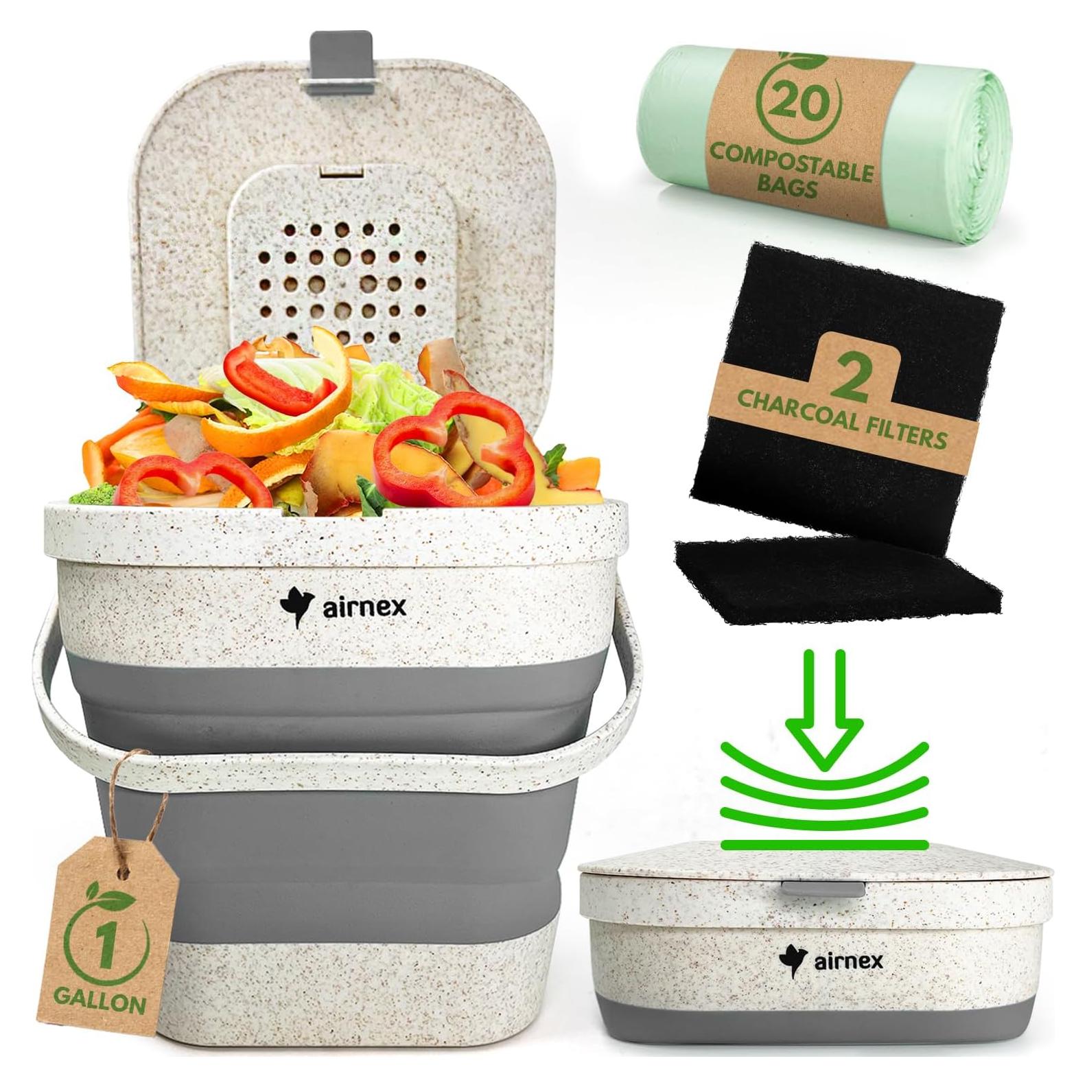 Cubo de Compostaje Plegable AIRNEX 3.53L Gris con Filtros