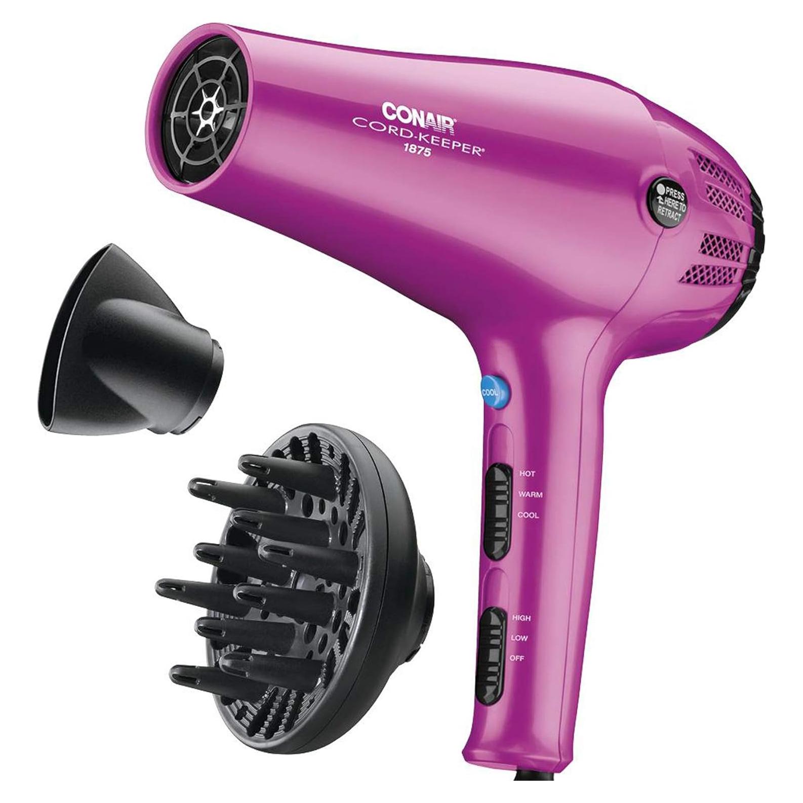 Secador de Pelo Conair Cord-Keeper 1875W Rosa con Cable Retráctil