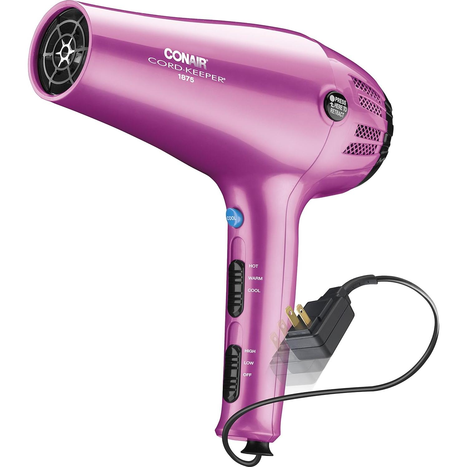 Secador de Pelo Conair Cord-Keeper 1875W Rosa con Cable Retráctil