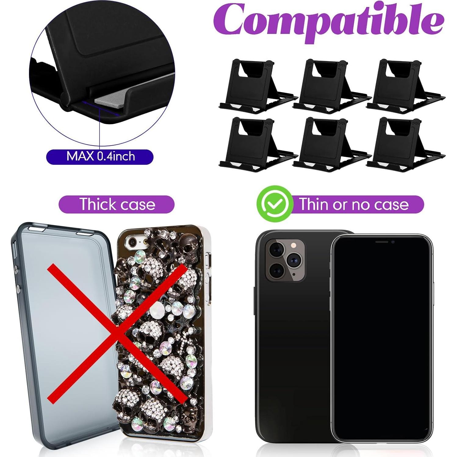 Macarrie 24 Pcs Cell Phone Stand, Universal Foldable Tablet Stand for Desk Compatible with Phone 13 12 11 Pro Xs Max x 8 6s Plus All Android Smartphones(Black)