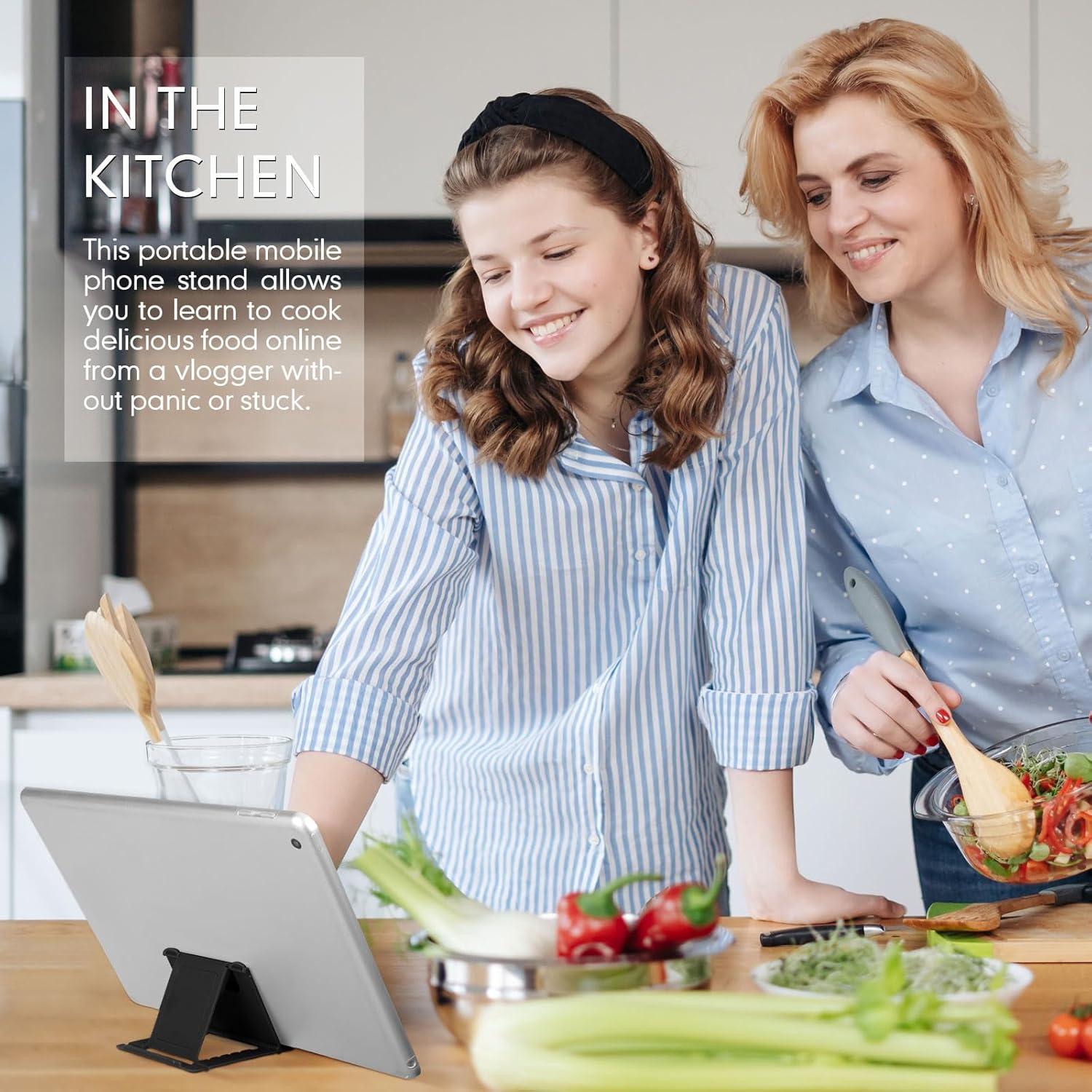 Macarrie 24 Pcs Cell Phone Stand, Universal Foldable Tablet Stand for Desk Compatible with Phone 13 12 11 Pro Xs Max x 8 6s Plus All Android Smartphones(Black)