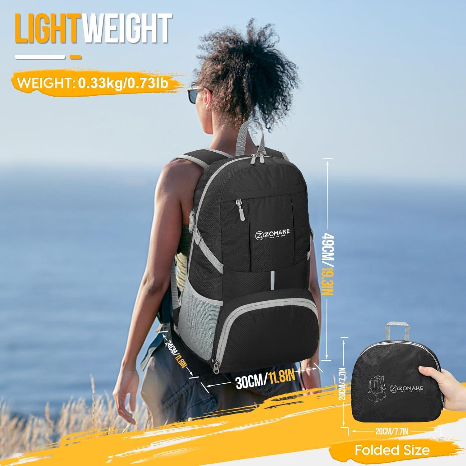 Mochila Plegable Ligera ZOMAKE 35L Impermeable Negro