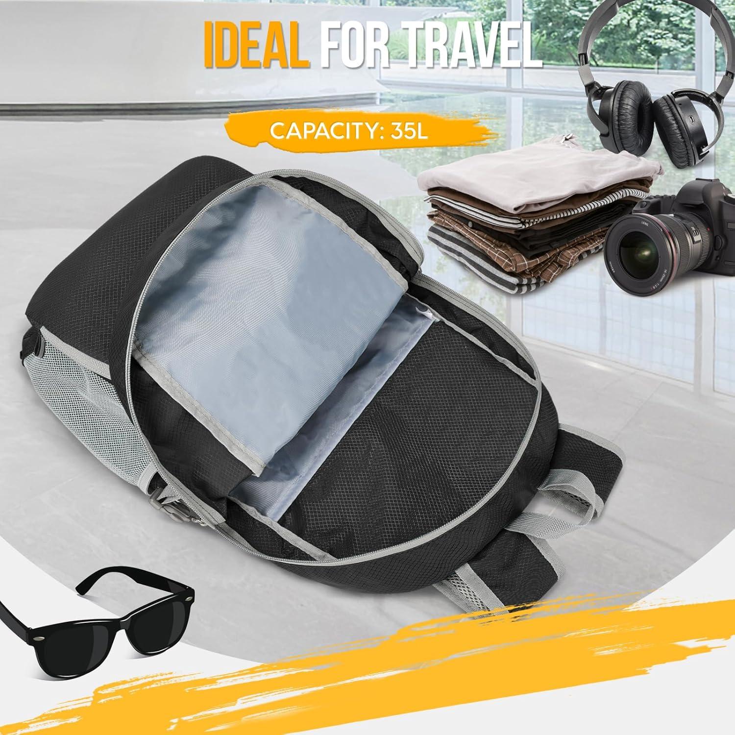 Mochila Plegable Ligera ZOMAKE 35L Impermeable Negro