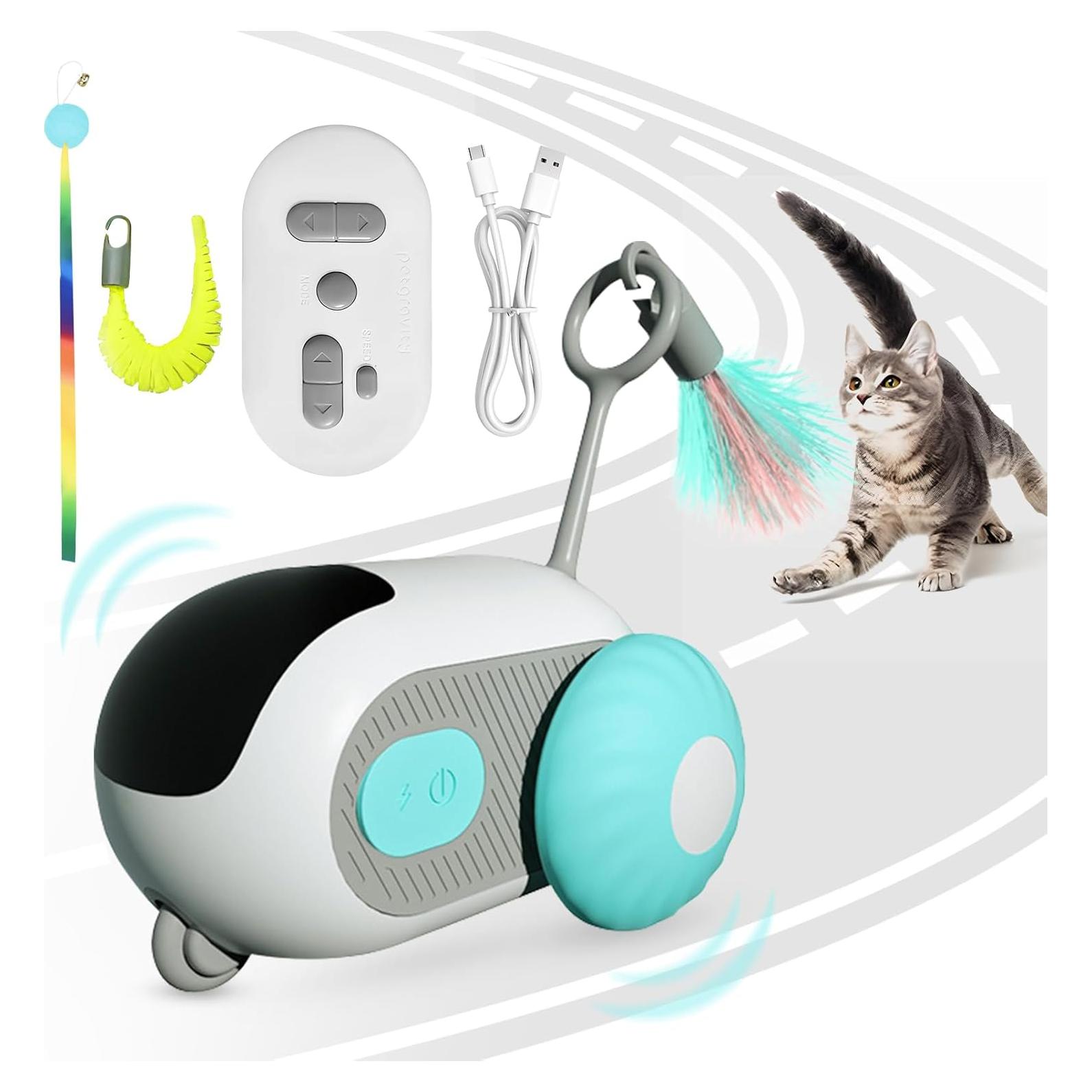 Remote Control Smart Electric Interactive Cat Toy Smart Turbo Tail Automatic Car Toys for Indoor Bored Cats Robot Rc Cat Mental Stimulation Toys Usb Rechargeable Gravity-Sensing Movement Pet Toy