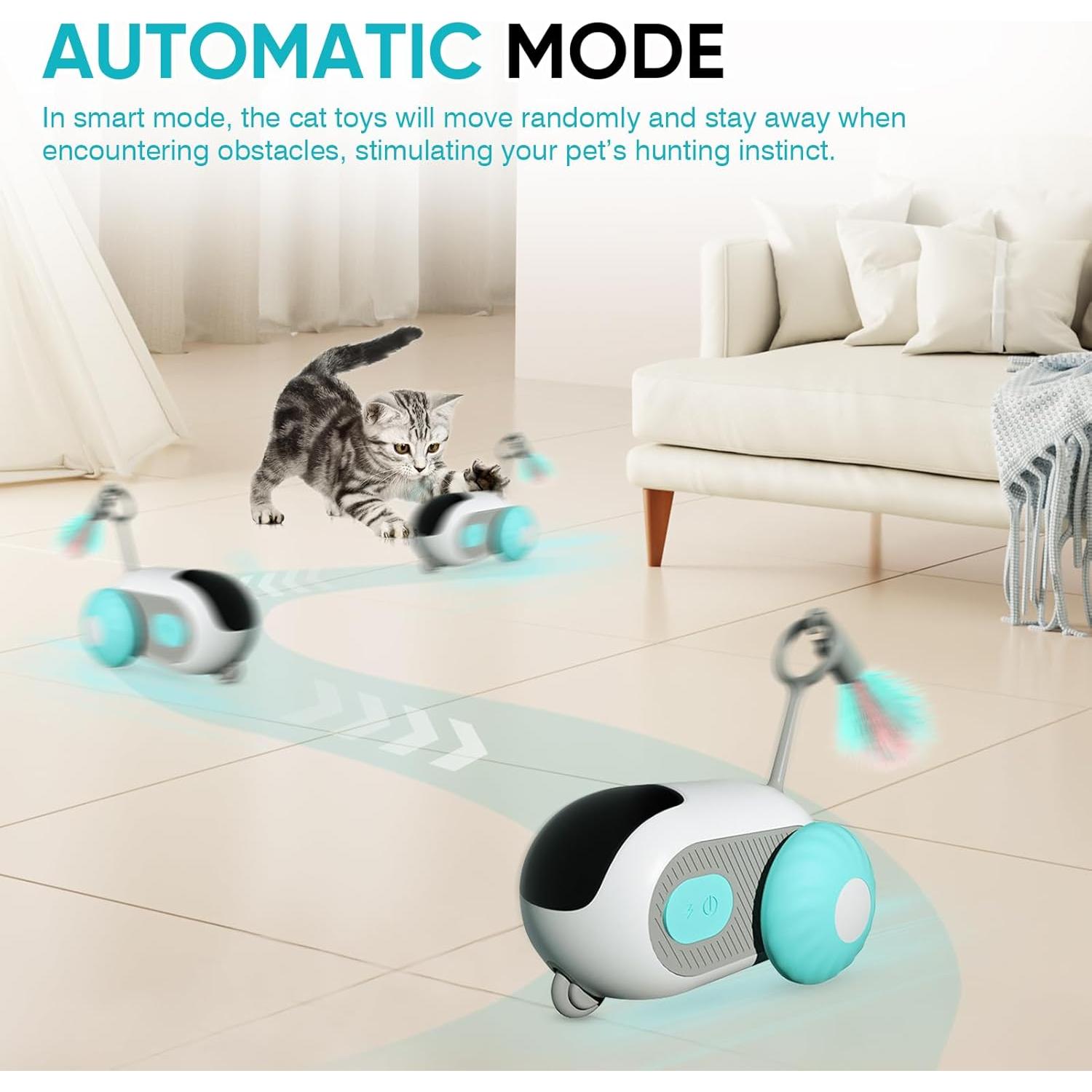 Remote Control Smart Electric Interactive Cat Toy Smart Turbo Tail Automatic Car Toys for Indoor Bored Cats Robot Rc Cat Mental Stimulation Toys Usb Rechargeable Gravity-Sensing Movement Pet Toy