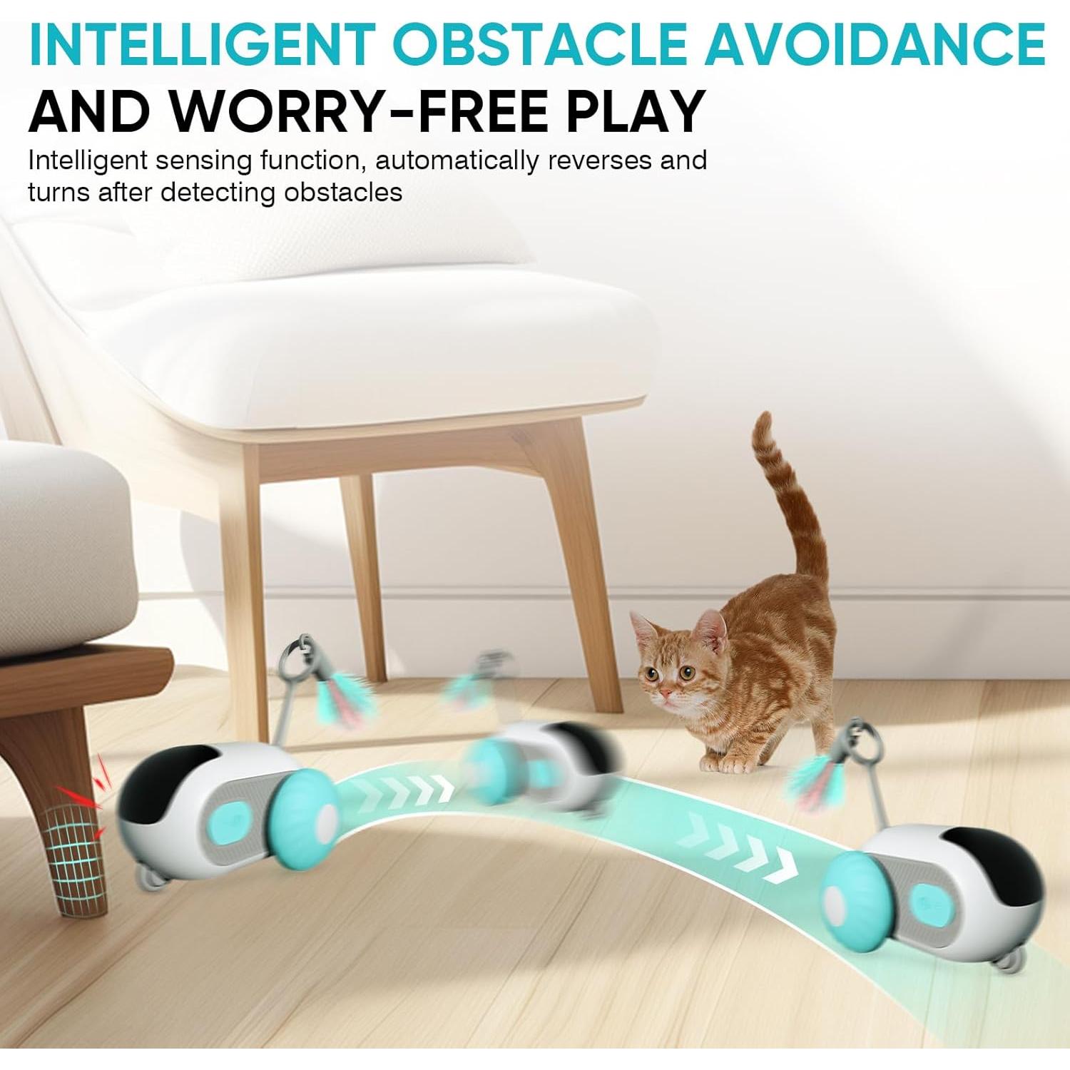 Remote Control Smart Electric Interactive Cat Toy Smart Turbo Tail Automatic Car Toys for Indoor Bored Cats Robot Rc Cat Mental Stimulation Toys Usb Rechargeable Gravity-Sensing Movement Pet Toy