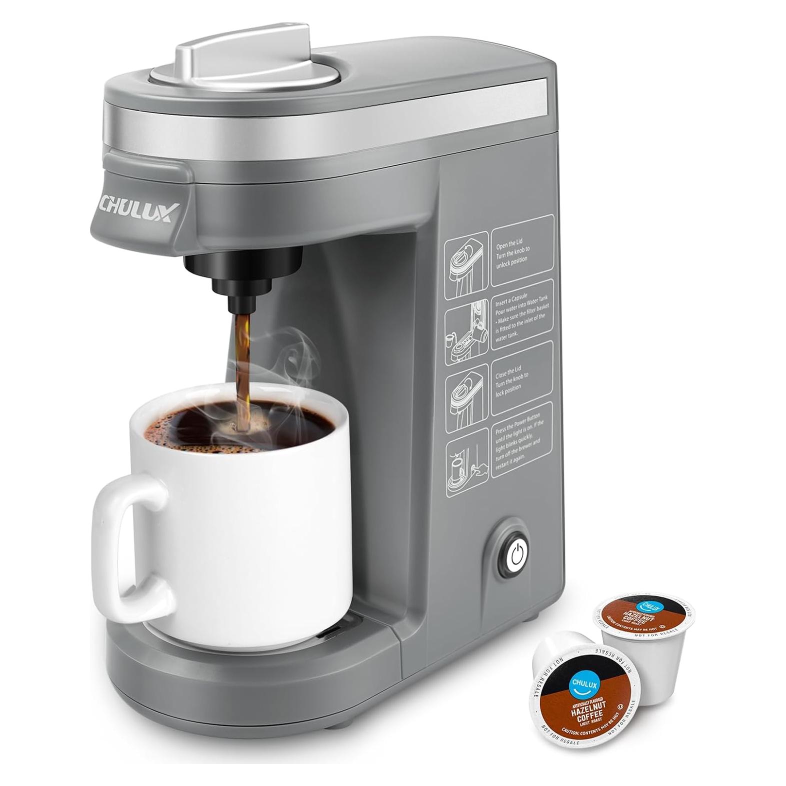 Cafetera Mini CHULUX para K Cápsulas 800W Gris Compacta