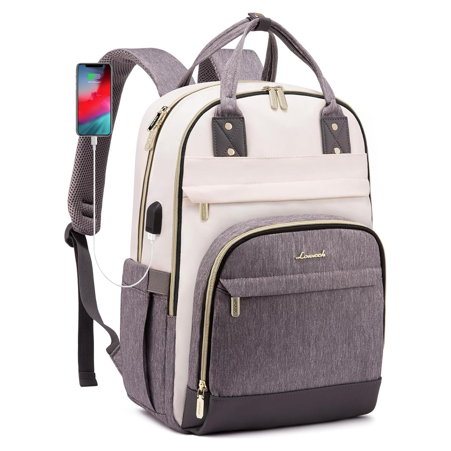 Mochila LOVEVOOK para Laptop 15.6" Beige-Gris Antirrobo