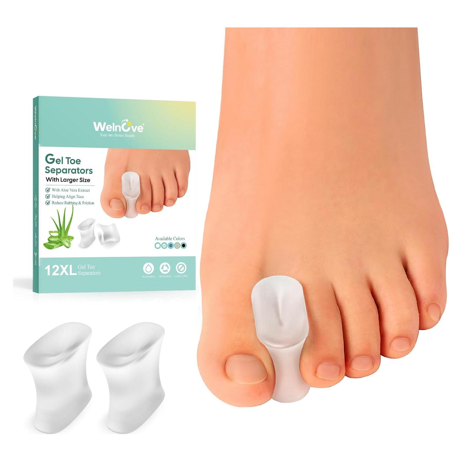 Separadores de Dedos de Gel Welnove - 12 Espaciadores XL con Aloe Vera