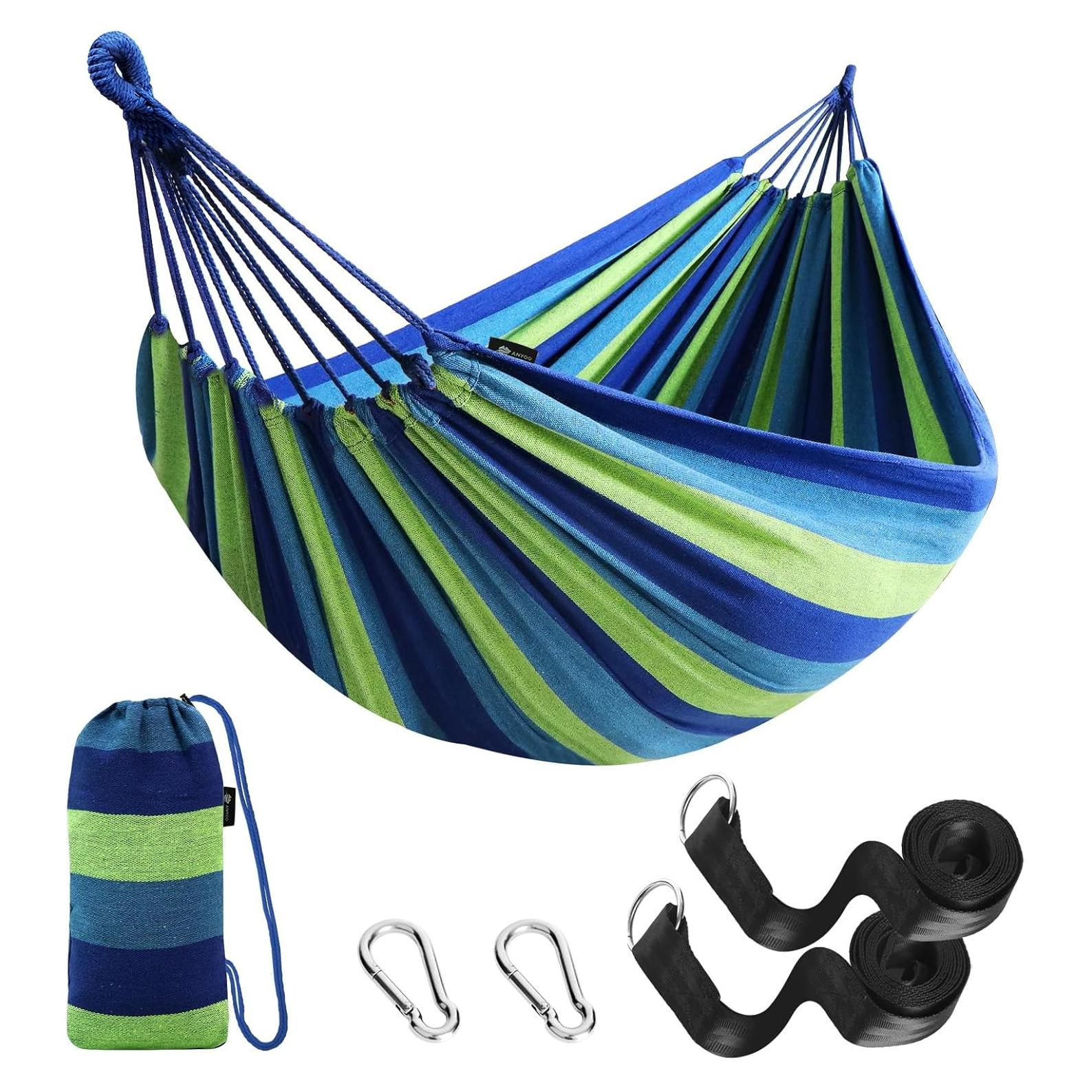 Hamaca de Algodón ANYOO Verde Portátil 299 kg con Correas