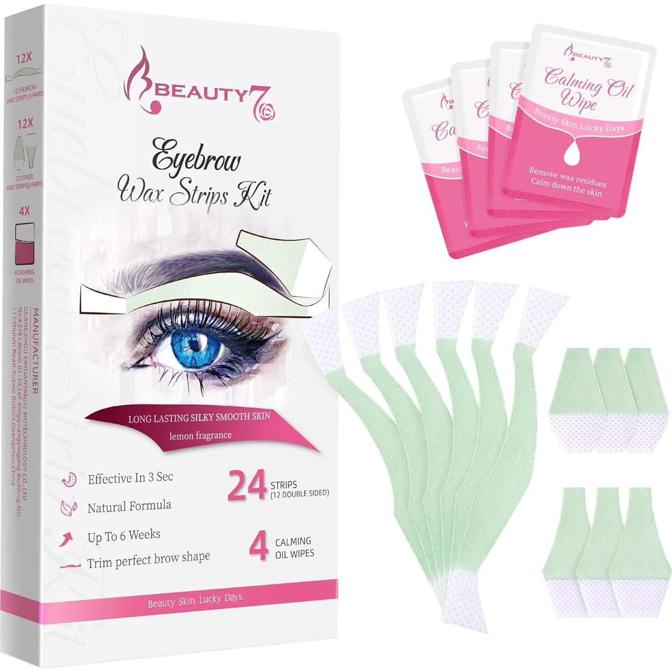 Kit de Cintas de Cera Beauty7 para Piel Sensible - 24 Cintas y 4 Toallitas
