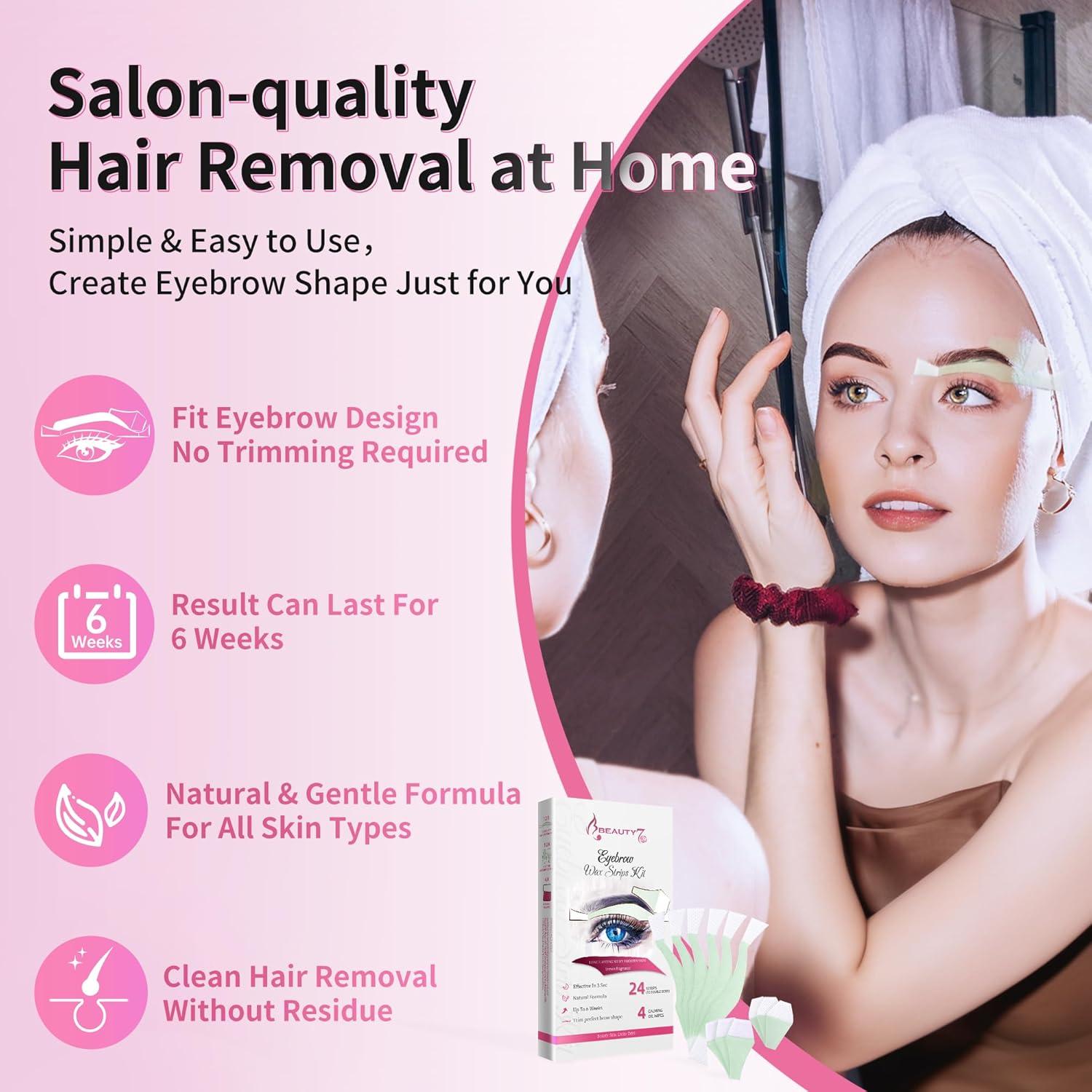 Kit de Cintas de Cera Beauty7 para Piel Sensible - 24 Cintas y 4 Toallitas