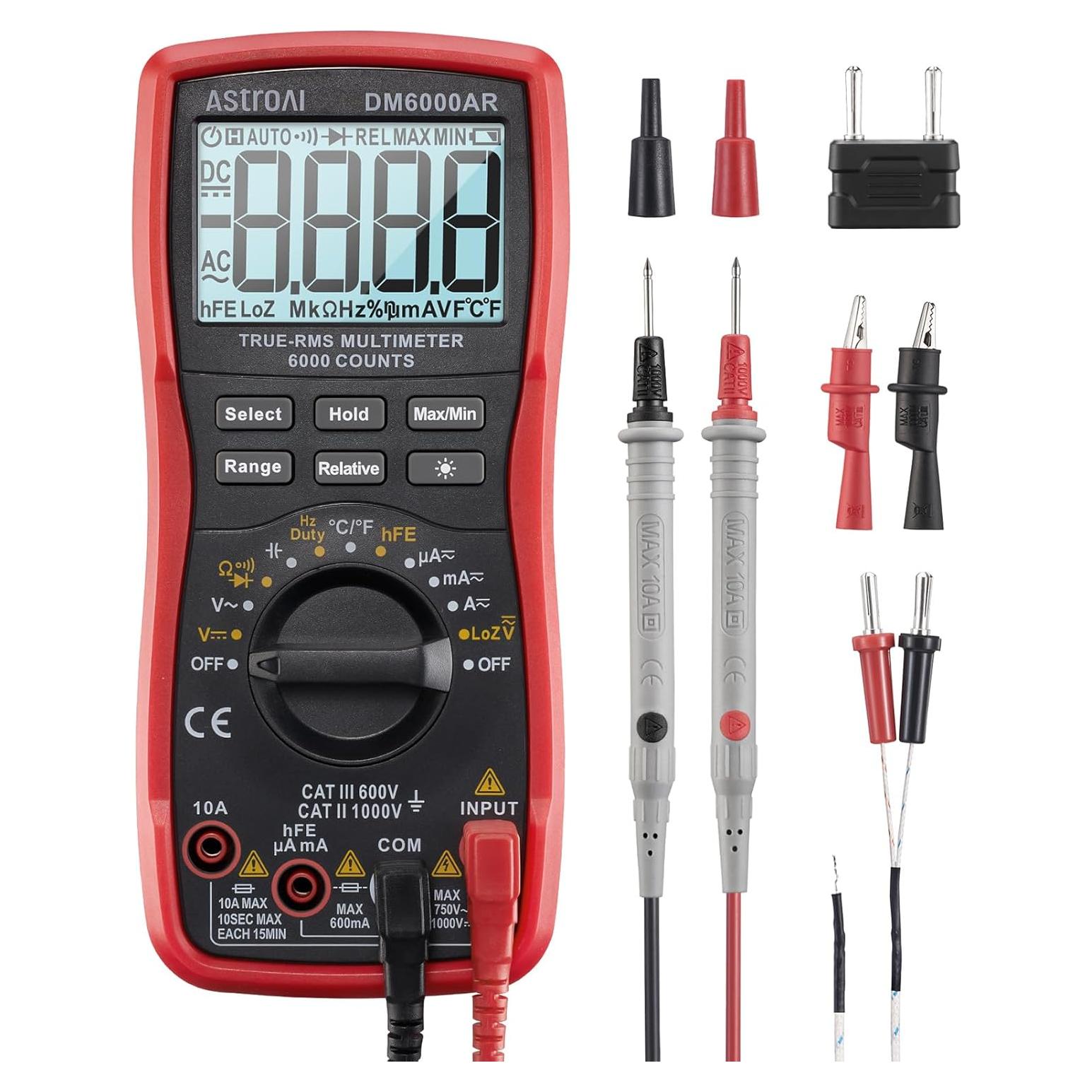 Multímetro Digital AstroAI DM6000AR TRMS 6000 Cuentas Negro