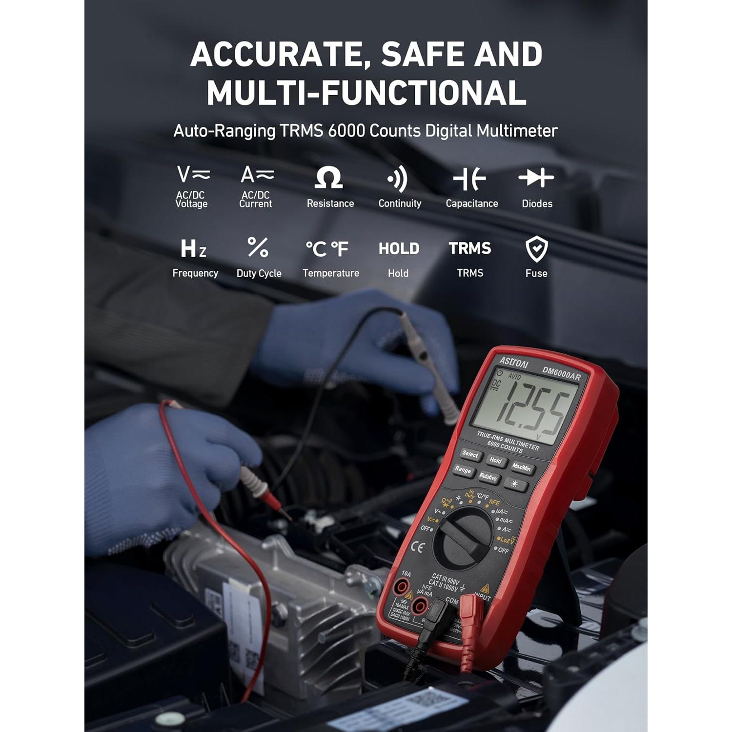 Multímetro Digital AstroAI DM6000AR TRMS 6000 Cuentas Negro