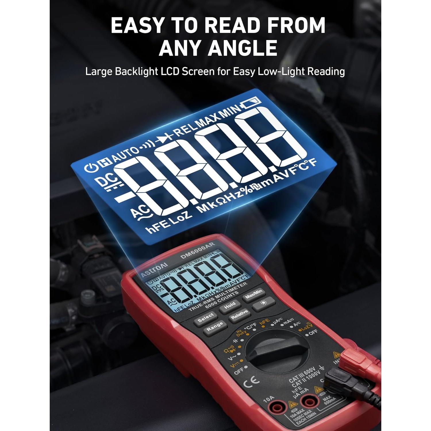 Multímetro Digital AstroAI DM6000AR TRMS 6000 Cuentas Negro