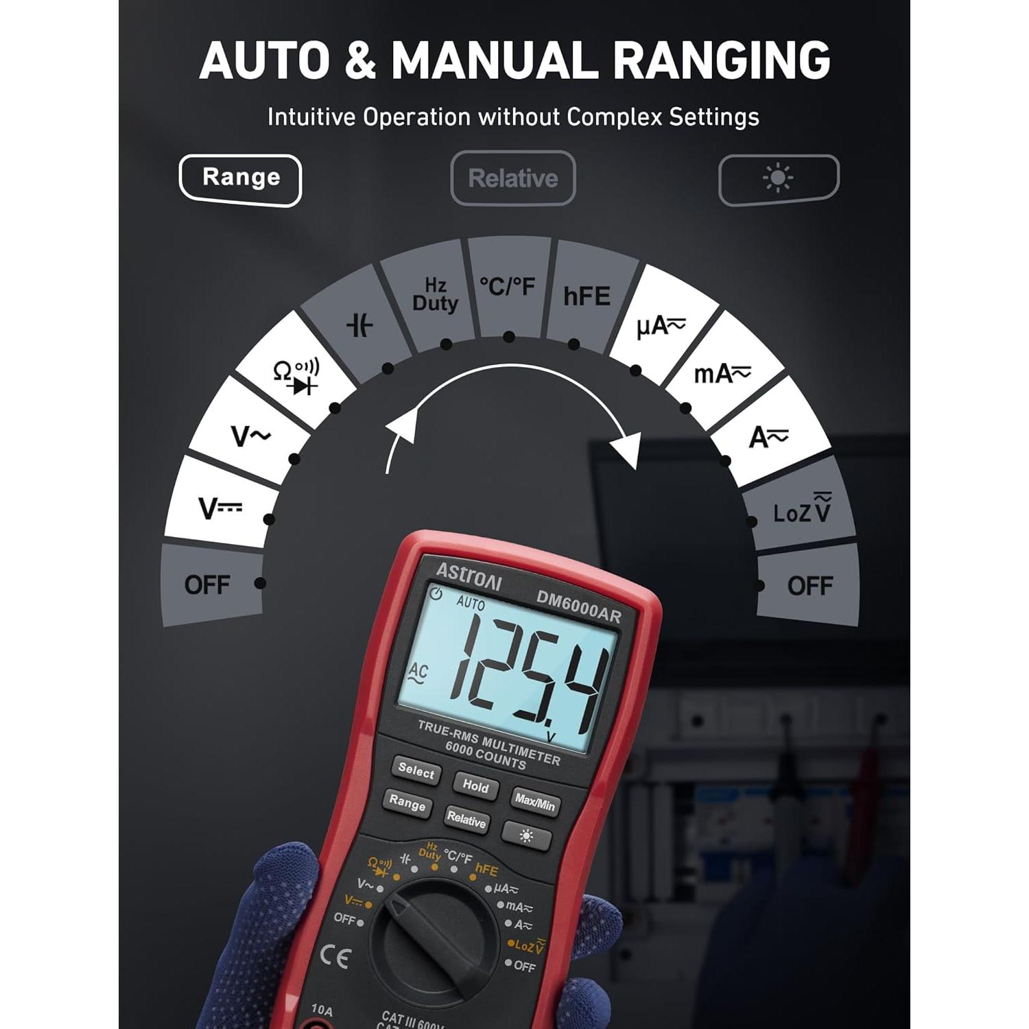Multímetro Digital AstroAI DM6000AR TRMS 6000 Cuentas Negro