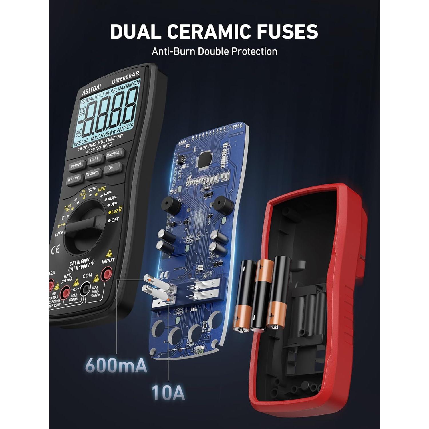 Multímetro Digital AstroAI DM6000AR TRMS 6000 Cuentas Negro